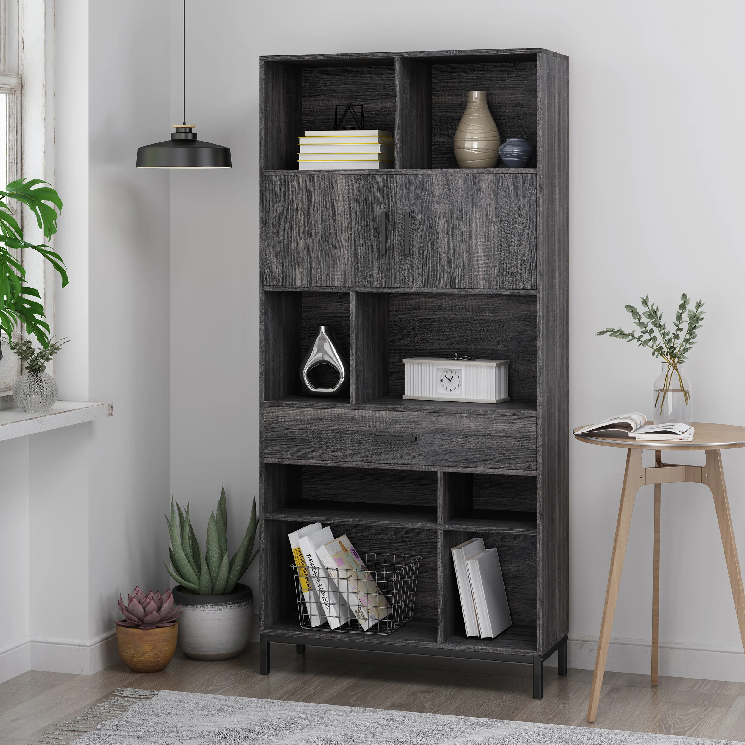 Elon Bookcase With Storage Cabinet & Drawer - furnishings