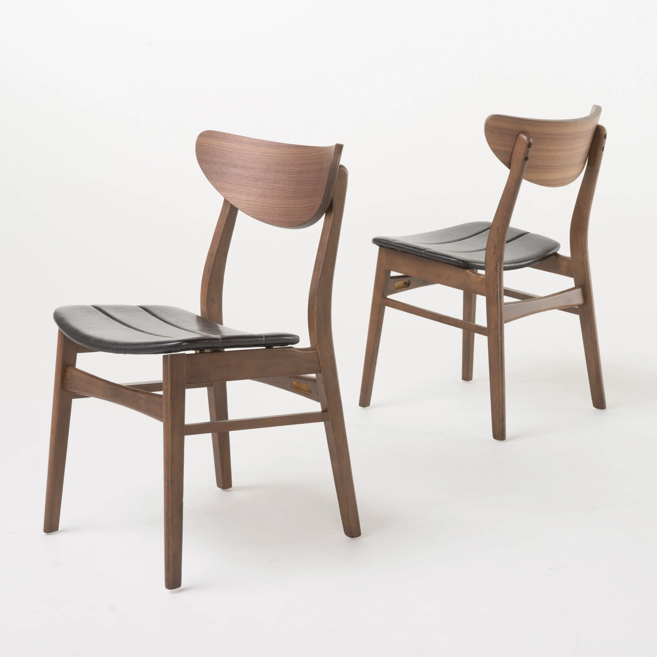 Camilla Dark Brown Leather Wood Finish Curved Leg Rectangular 5 Piece Dining Set - furnishings