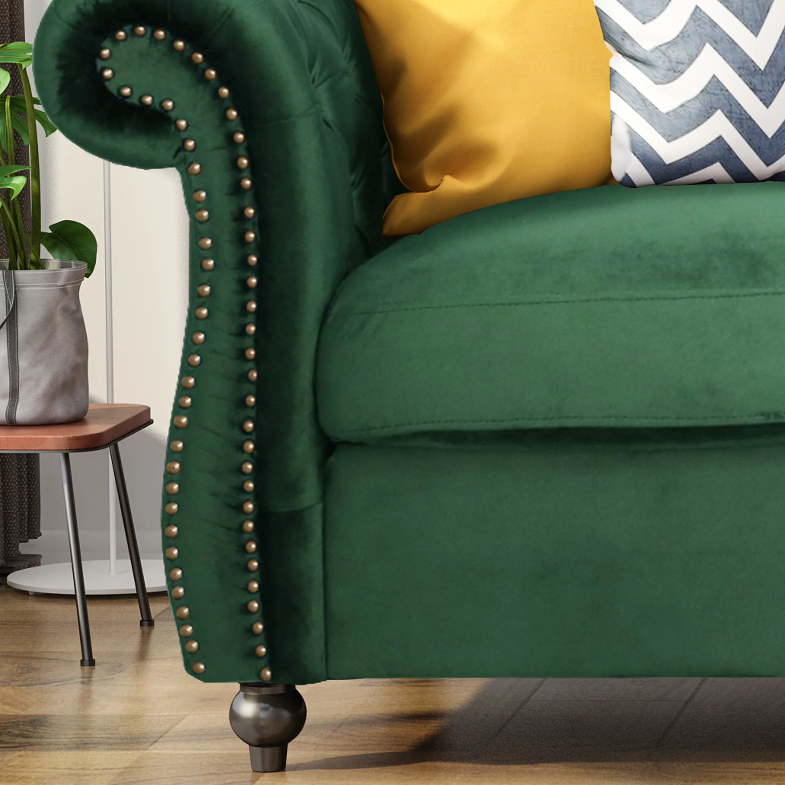 Vita Chesterfield Tufted Microfiber Sofa with Scroll Arms - furnishings