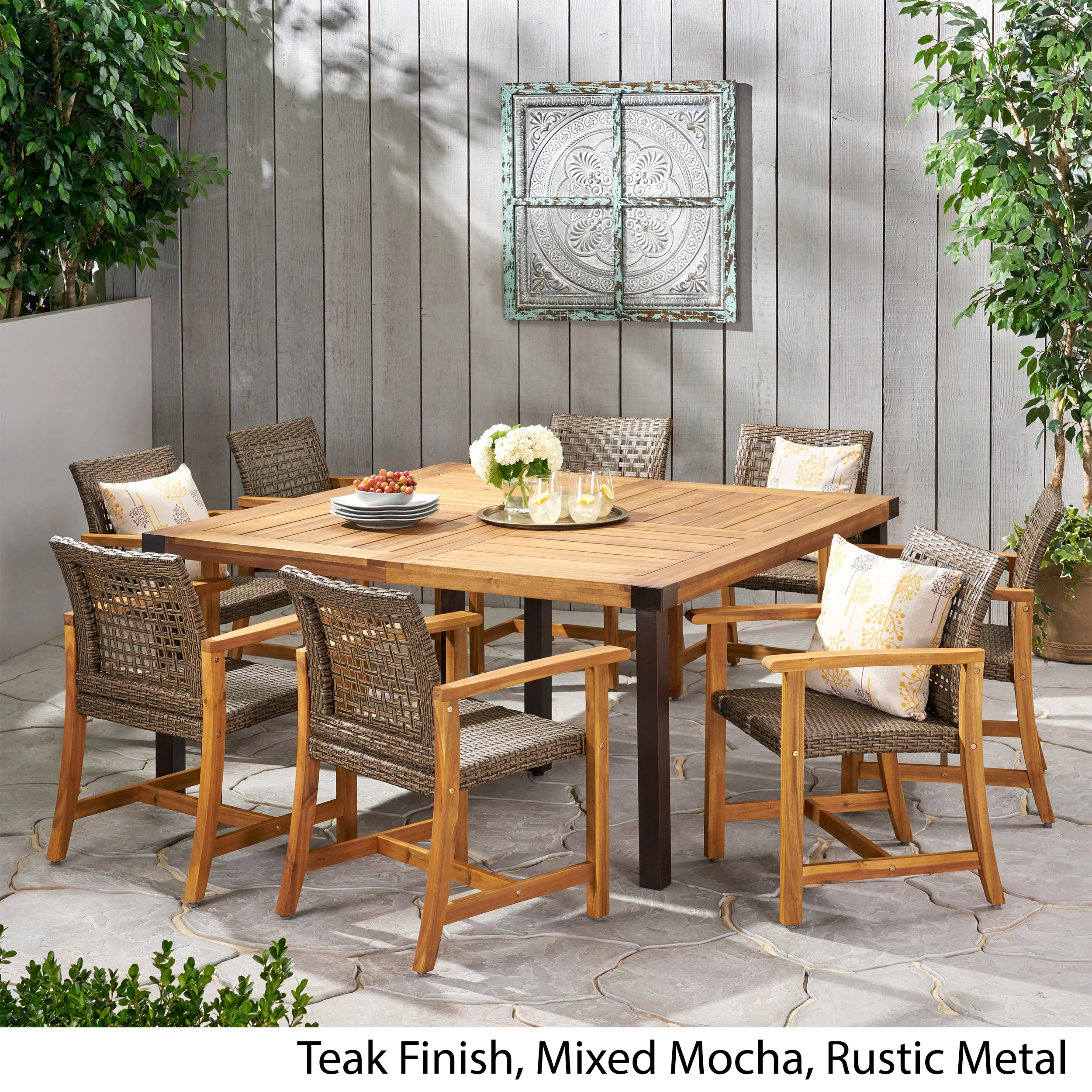 Loralynn Outdoor 8 Seater Acacia Wood Dining Set - furnishings