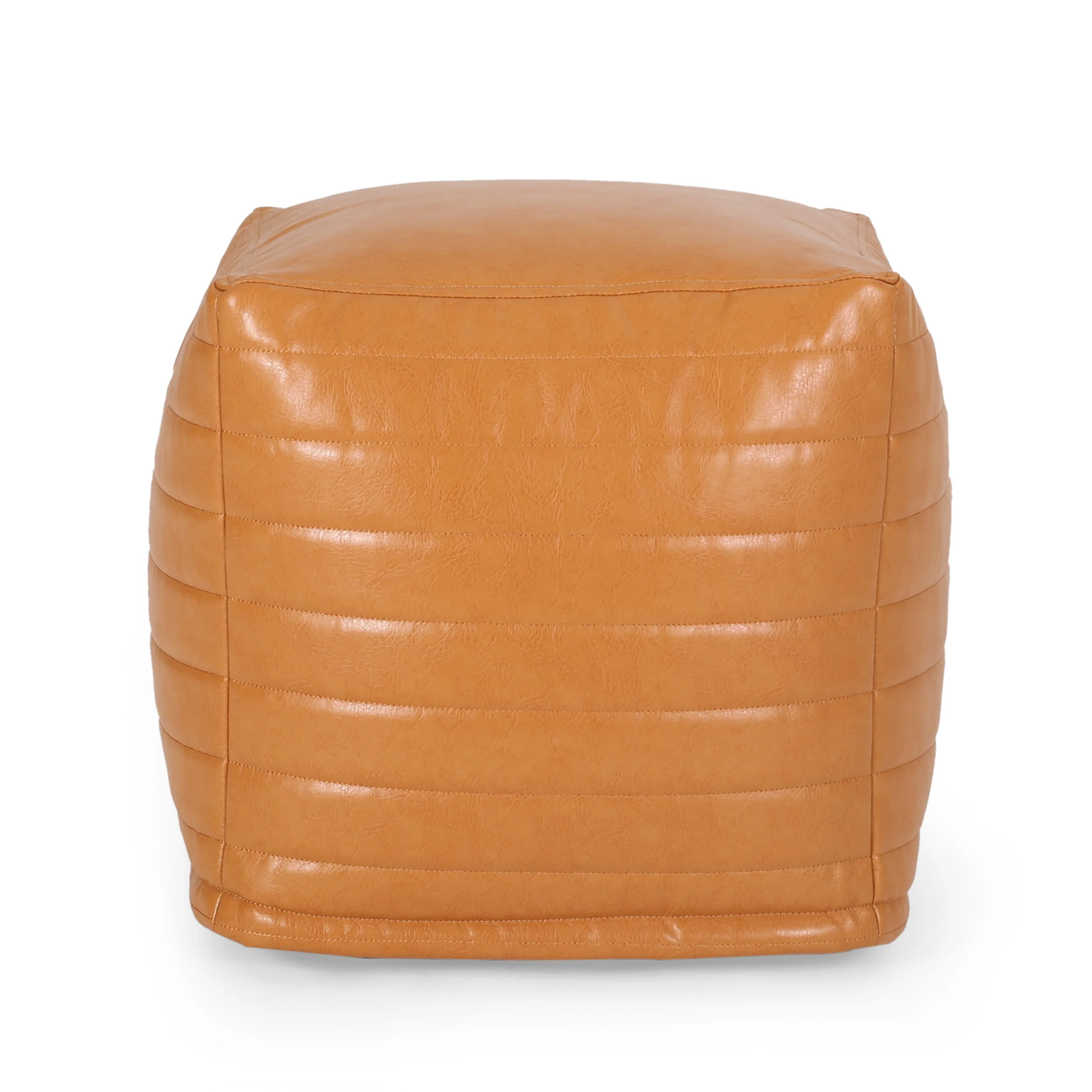 Conrail Contemporary Faux Leather Channel Stitch Pouf - furnishings