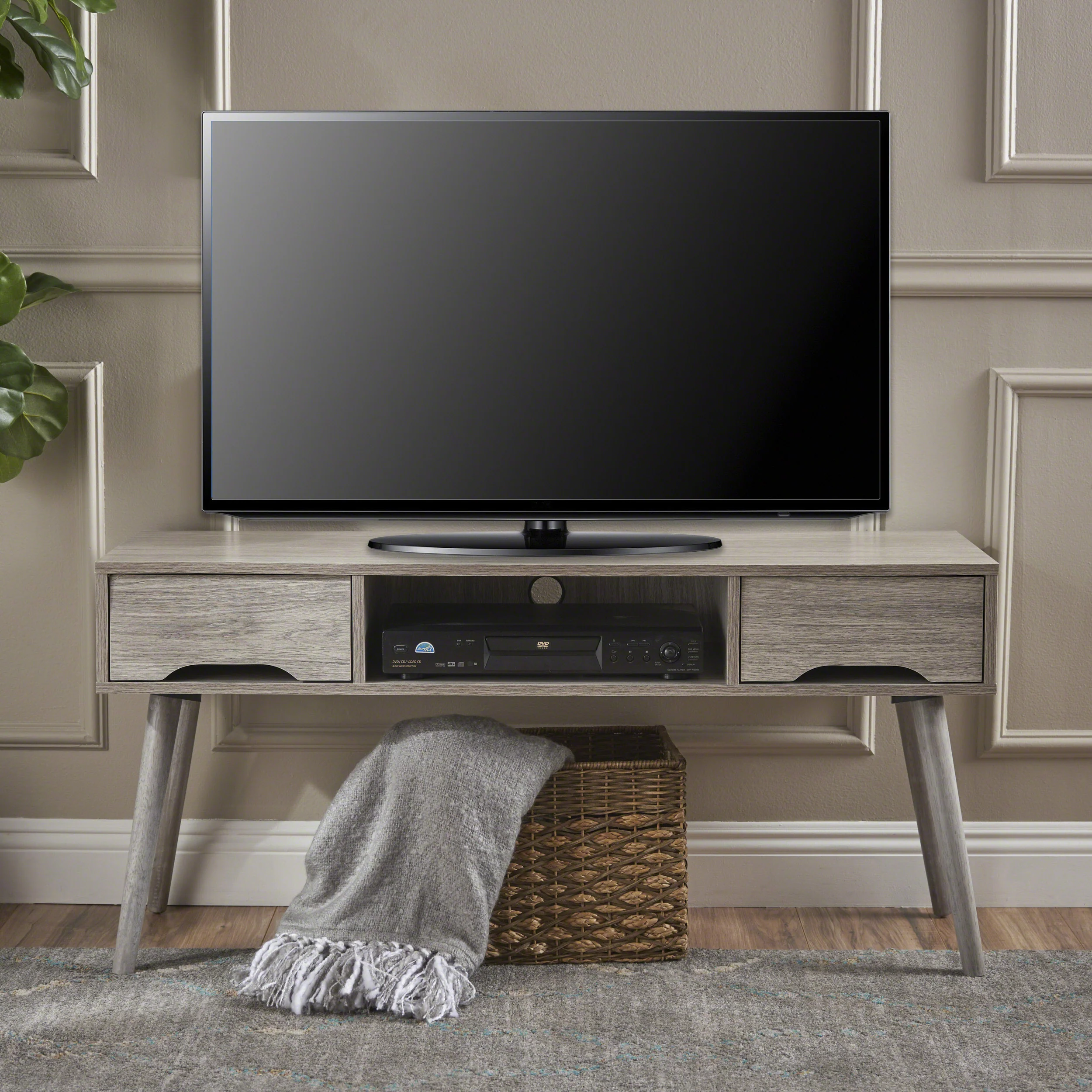 Florie Mid Century Modern 2 Drawer & Shelf TV Stand - furnishings