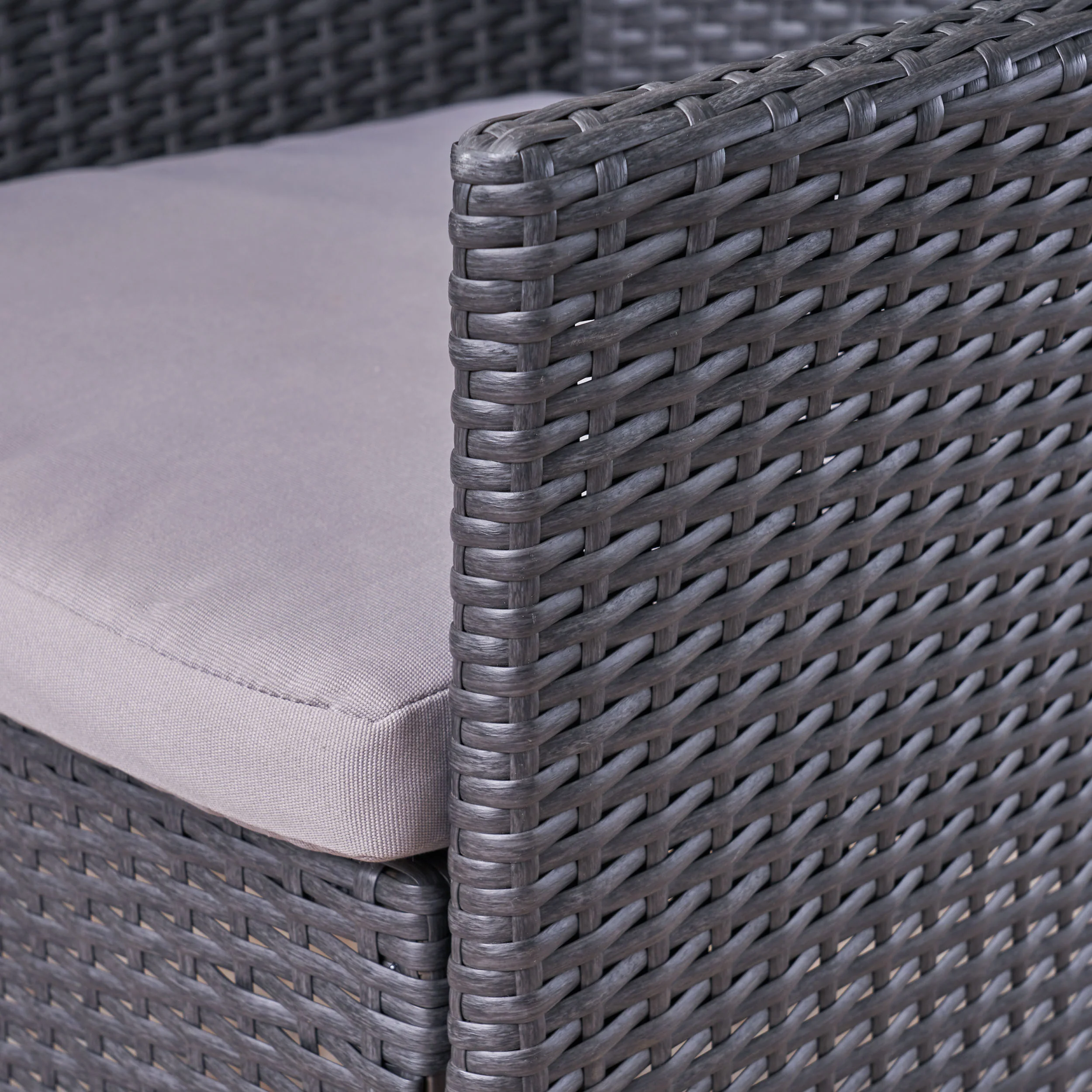 Noah Outdoor 9 Piece Grey Wicker Square Dining Set with Silver Water Resistant Cushions - furnishings