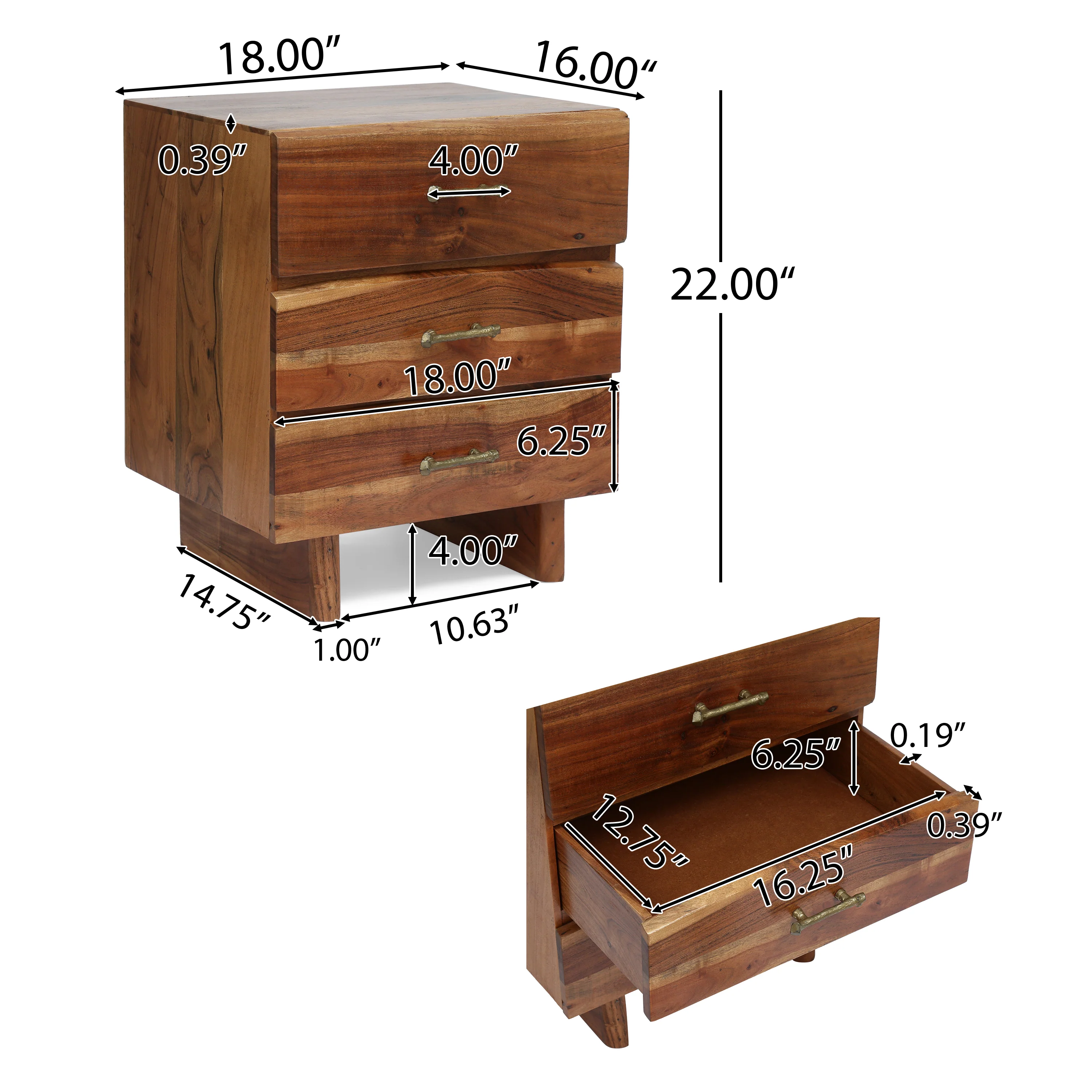 Tift Terrell Handcrafted Boho Acacia Wood 3 Drawer Nightstand - furnishings