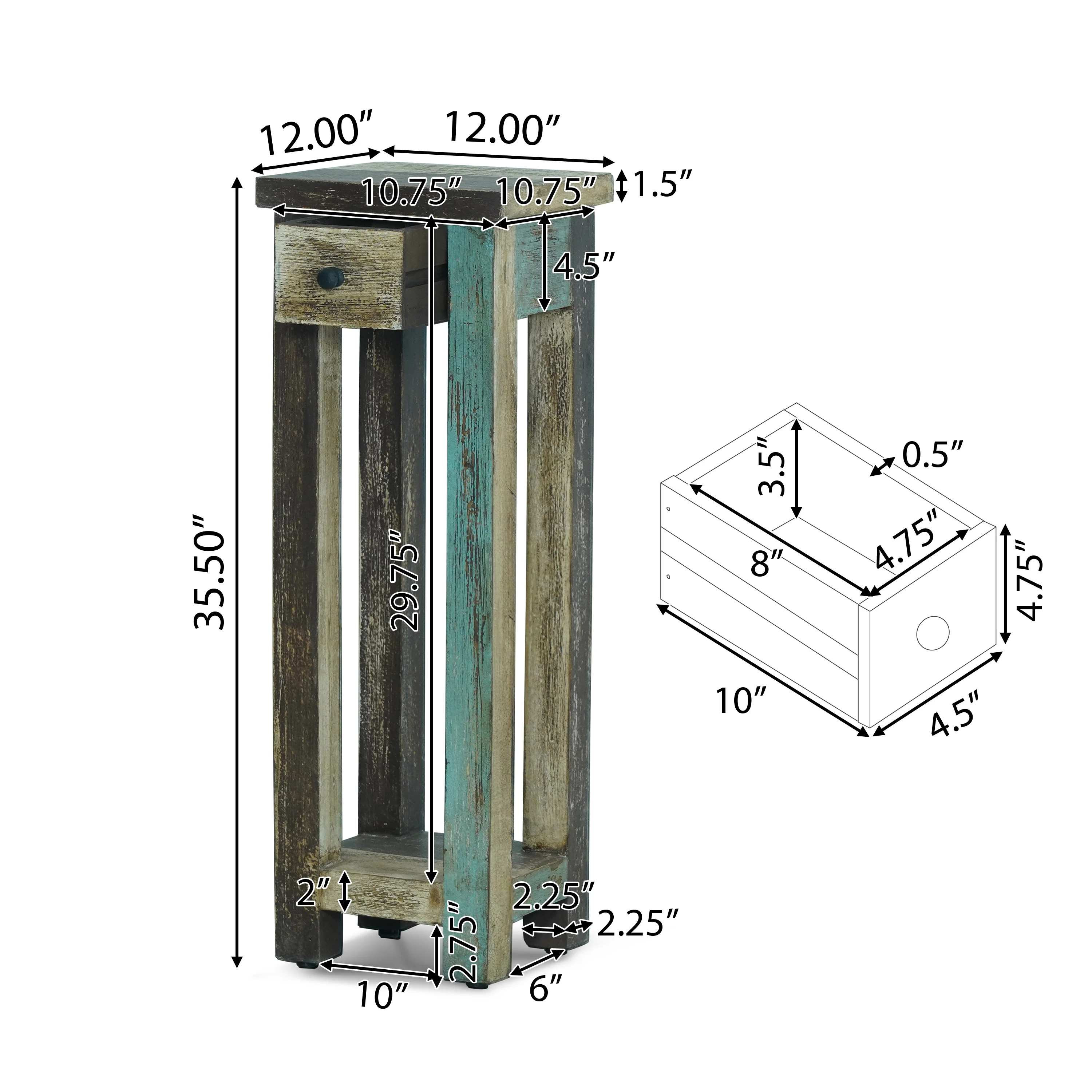 Tracey Boho Handmade Distressed Mango Wood Tall Side Table, Multicolored - furnishings