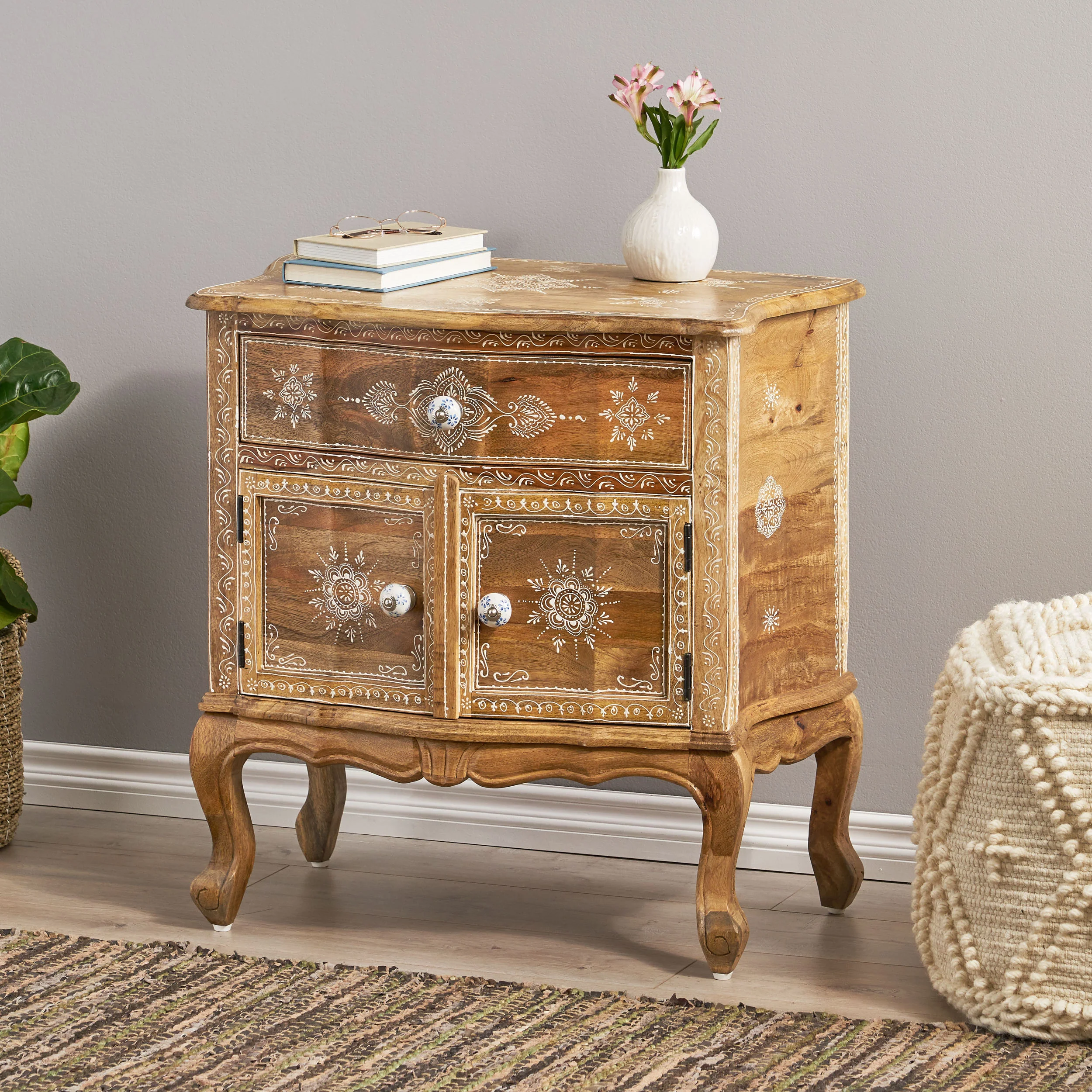 Naylor Handcrafted Boho Mango Wood Cabinet - furnishings