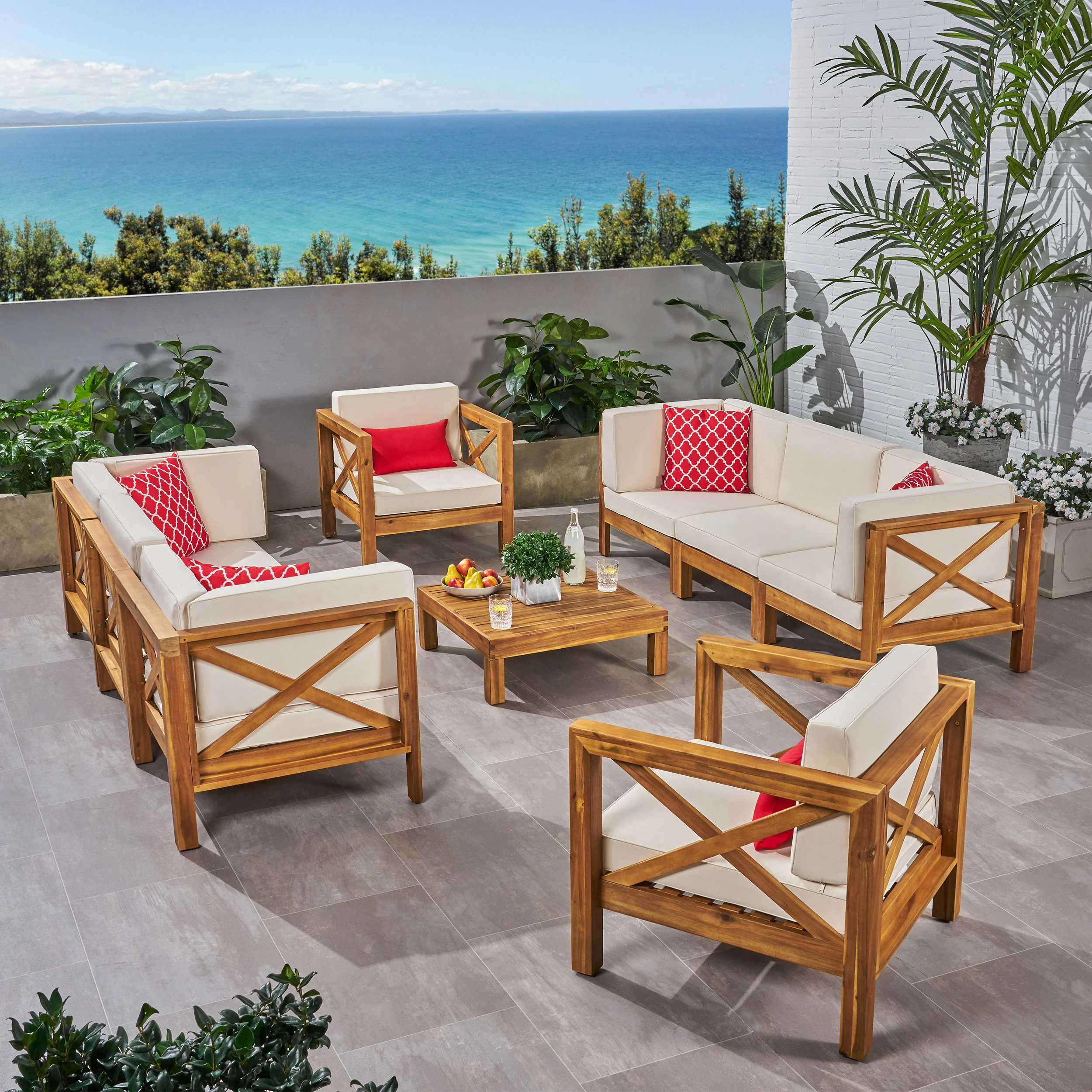 Morgan Outdoor 8 Seater Acacia Wood Sofa and Club Chair Set - furnishings