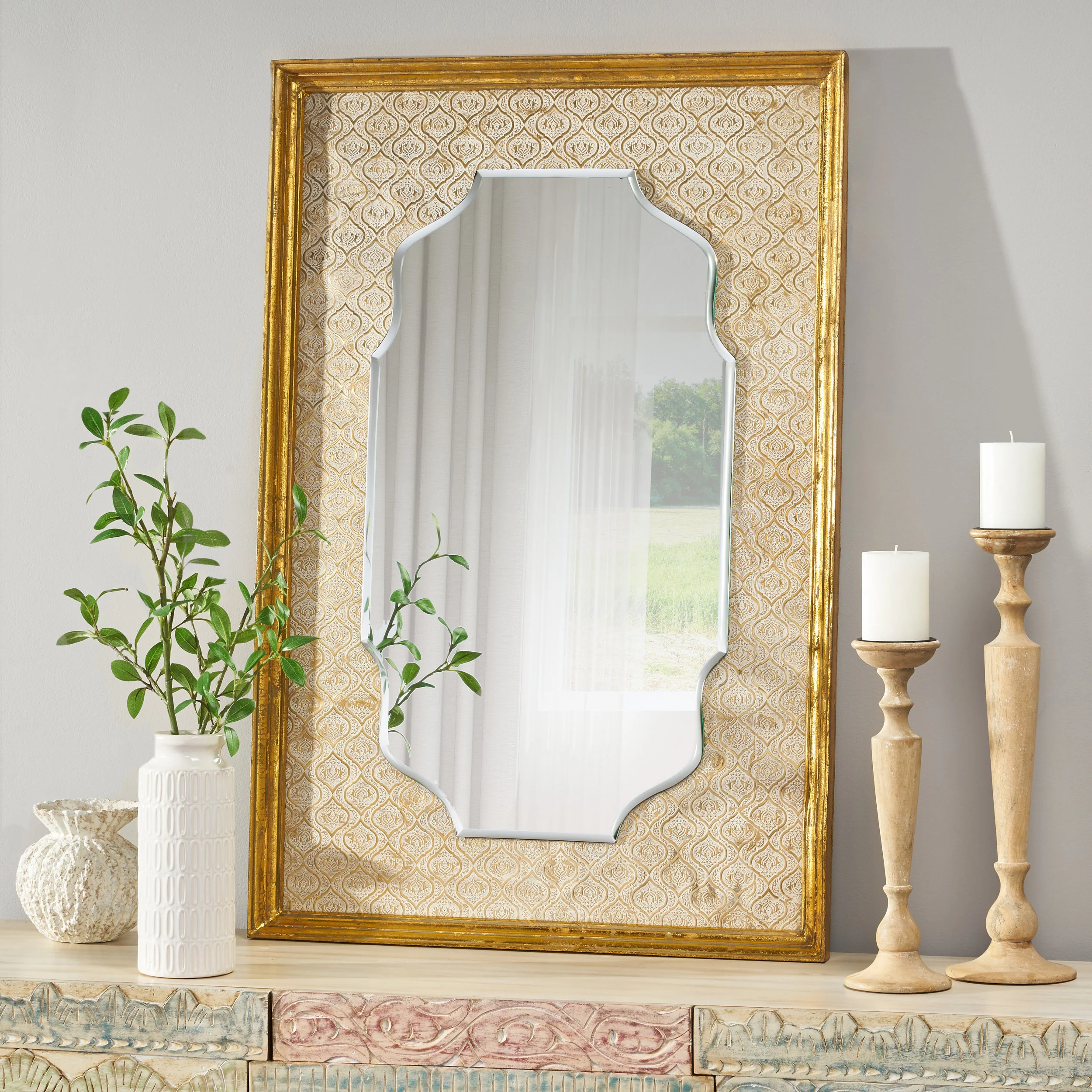 Genevieve Traditional Embossed Rectangular Mirror - furnishings