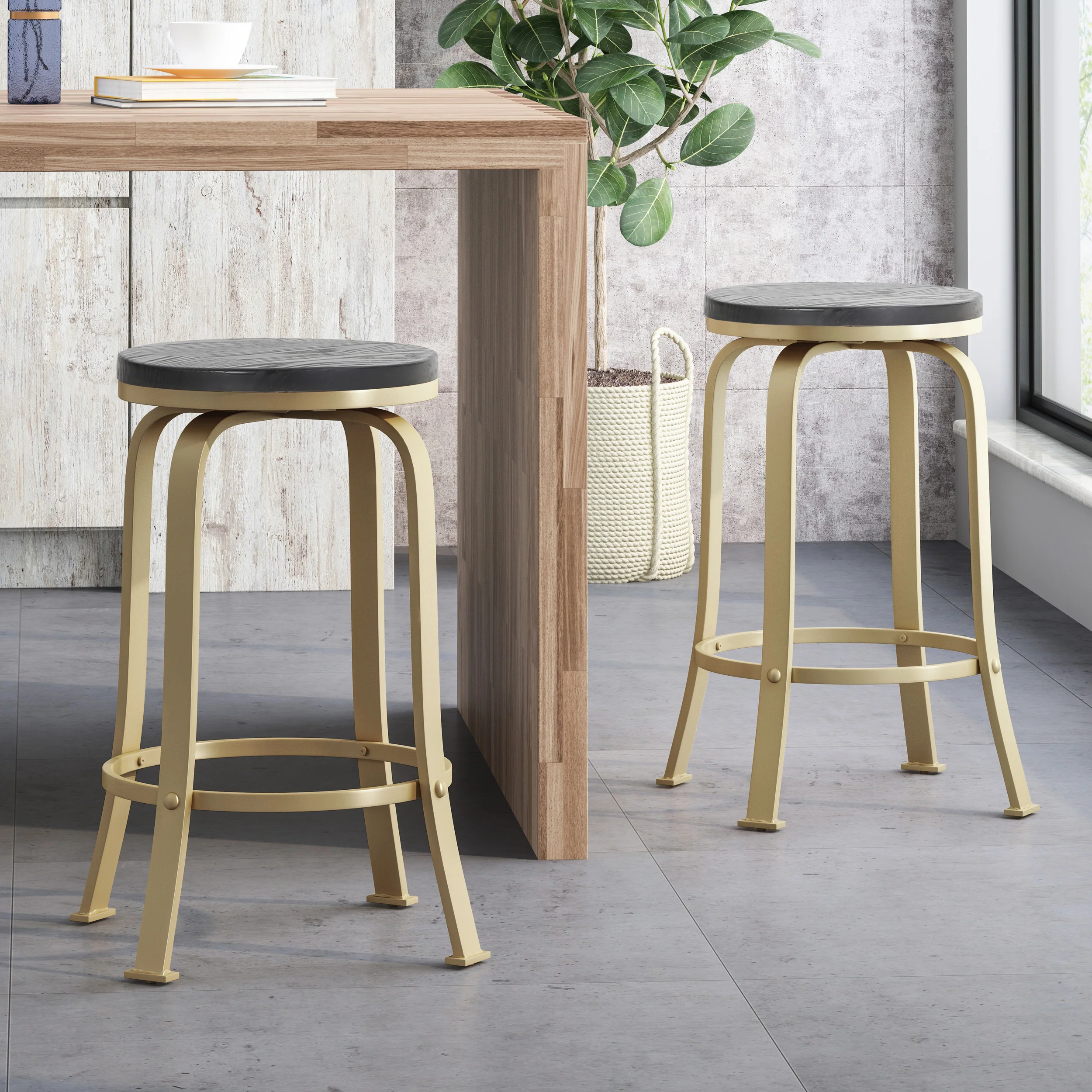 Cassum Modern Industrial Swiveling Counter Stool (Set of 2) - furnishings