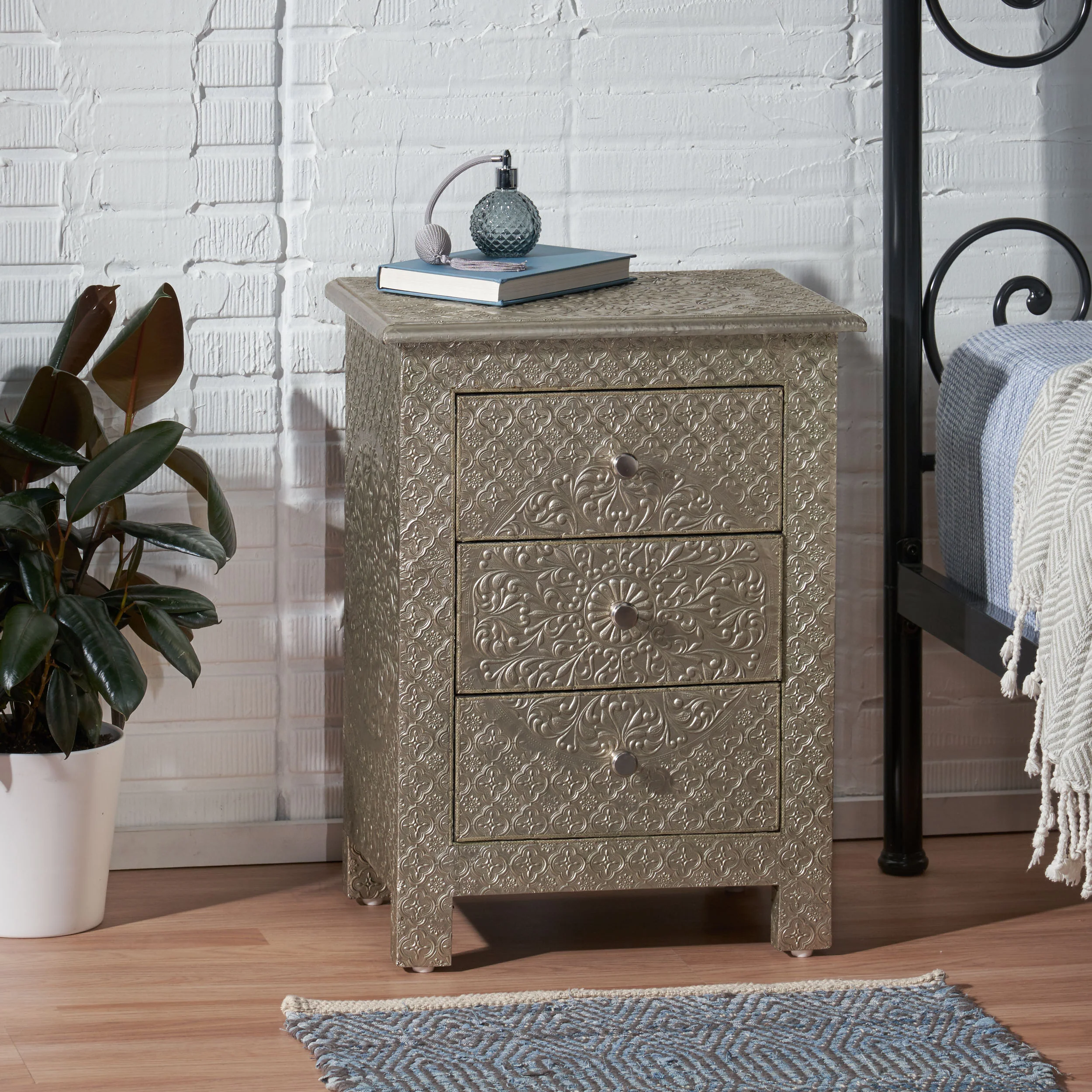 Vensel Handcrafted Boho 3 Drawer Nightstand - furnishings