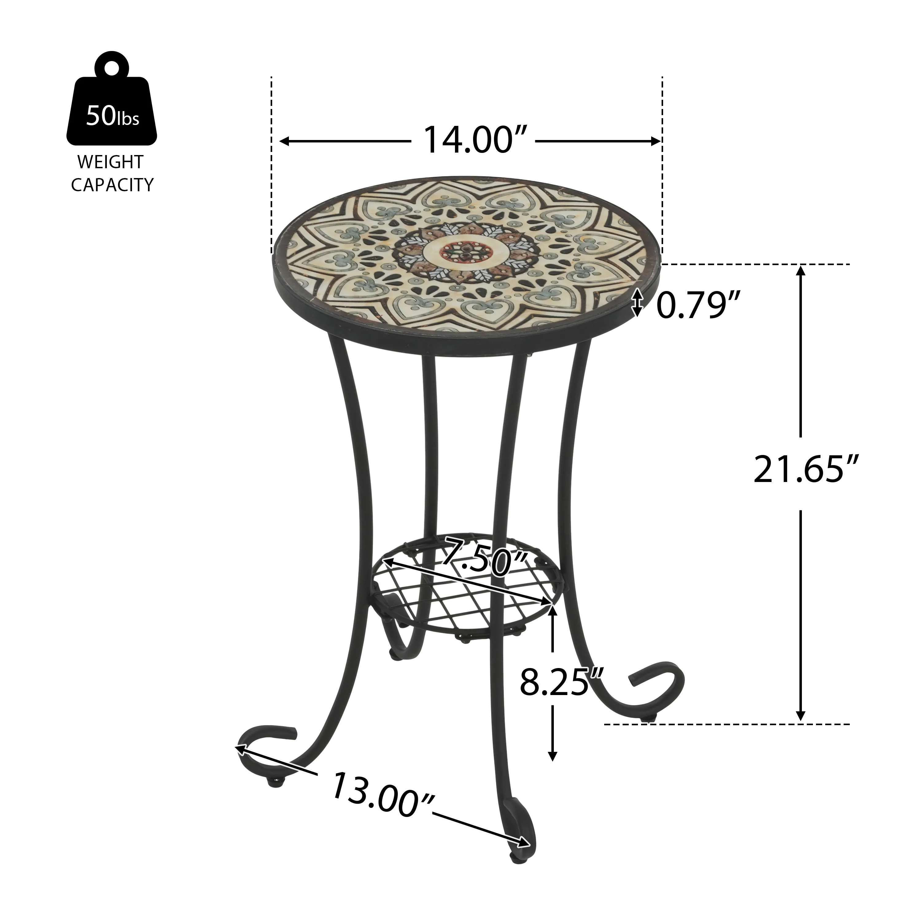 Eulalie Outdoor Patio Round Side Table with Shelf - furnishings