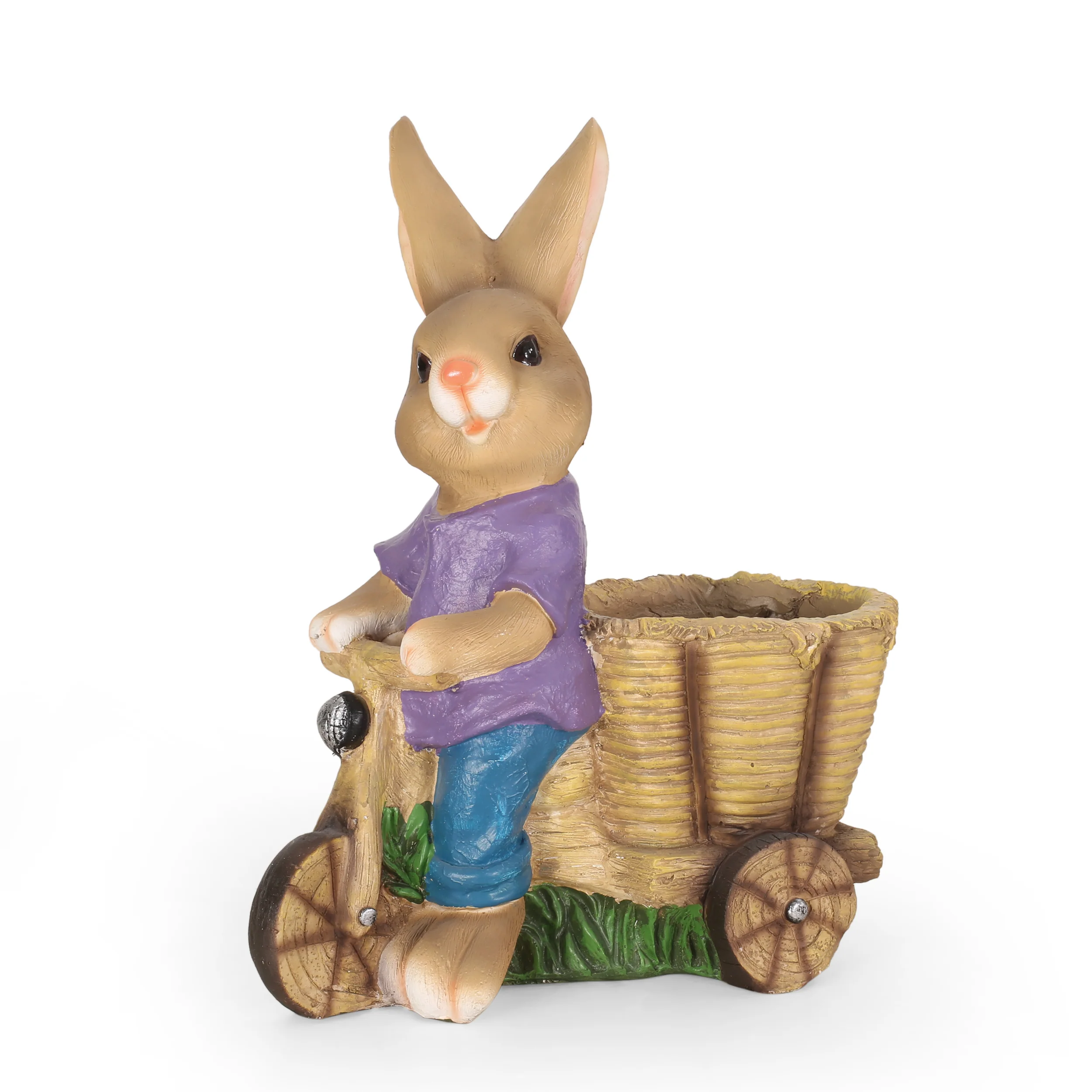 Randy Outdoor Decorative Rabbit Planter, Brown and Blue - furnishings