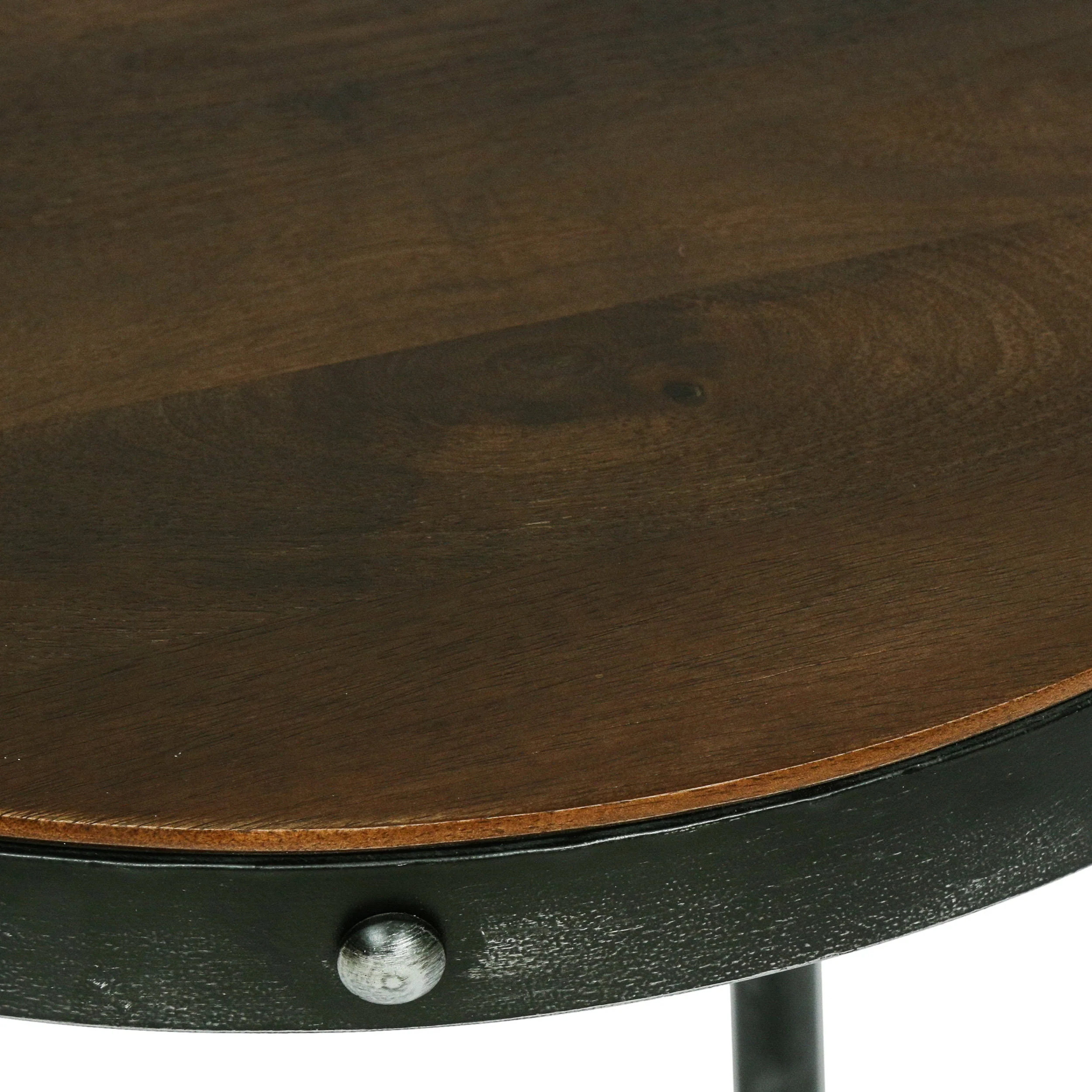 Clopton Modern Industrial Handcrafted Round Mango Wood Side Table, Brown and Antique Gunmetal - furnishings