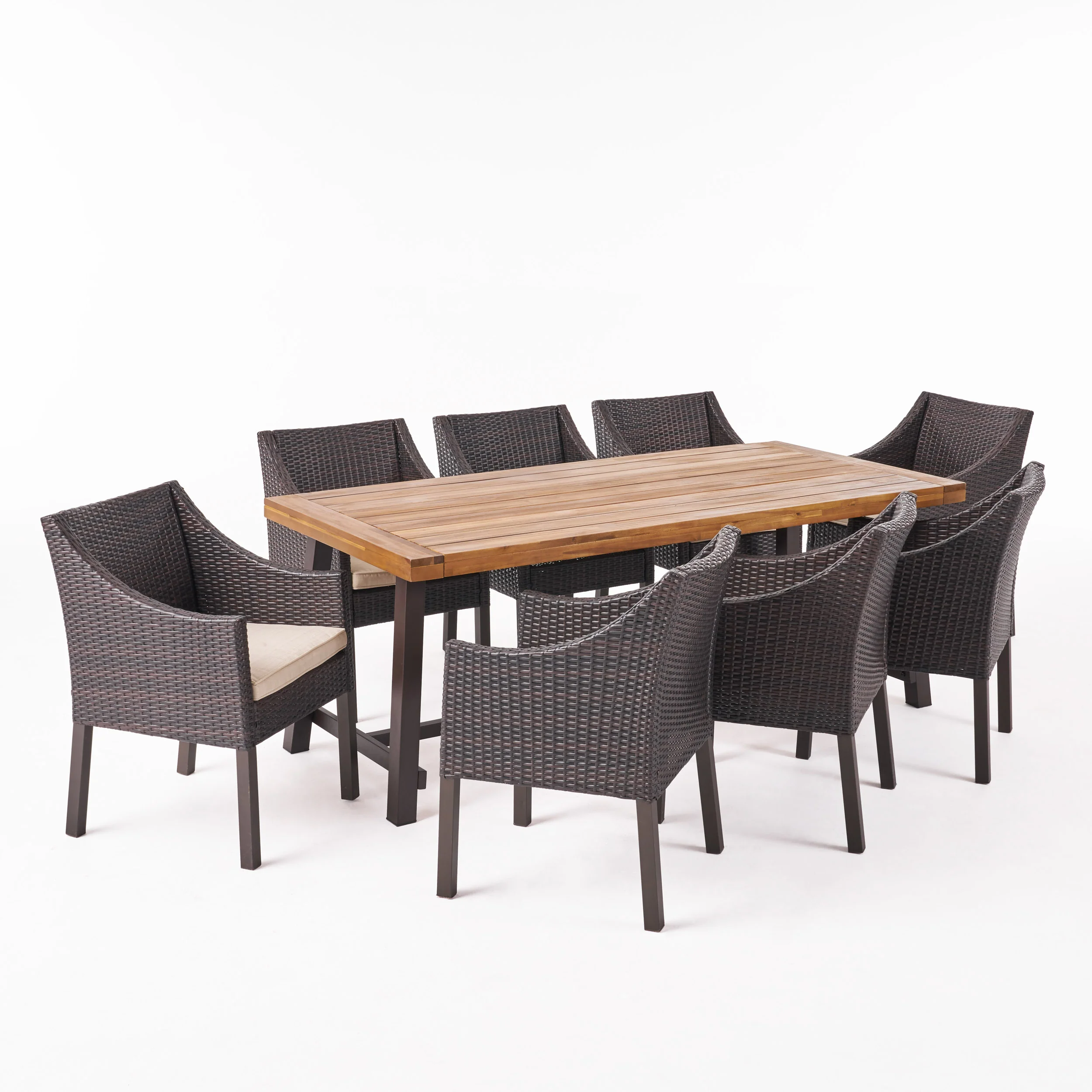 Khari Outdoor Wood and Wicker 8 Seater Dining Set - furnishings