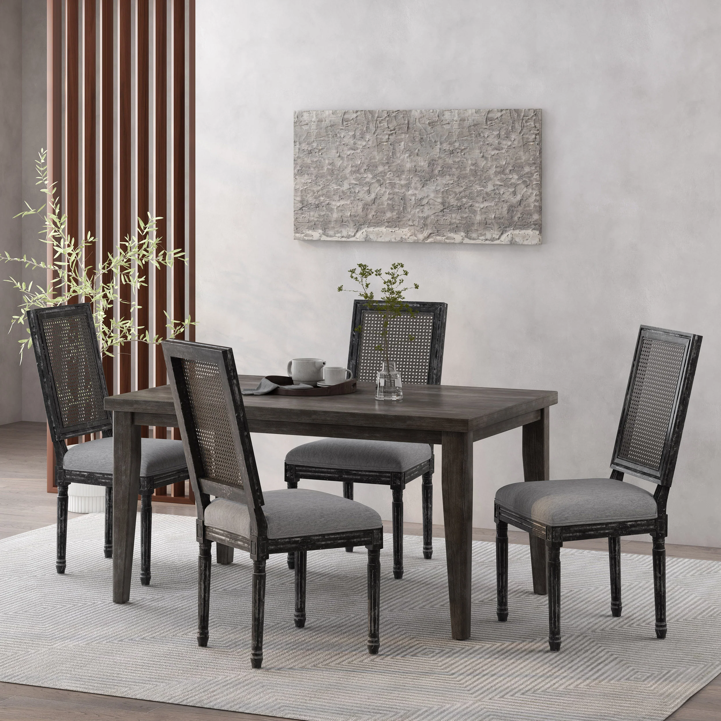 Brownell French Country Wood and Cane Upholstered Dining Chair, Set of 4 - furnishings