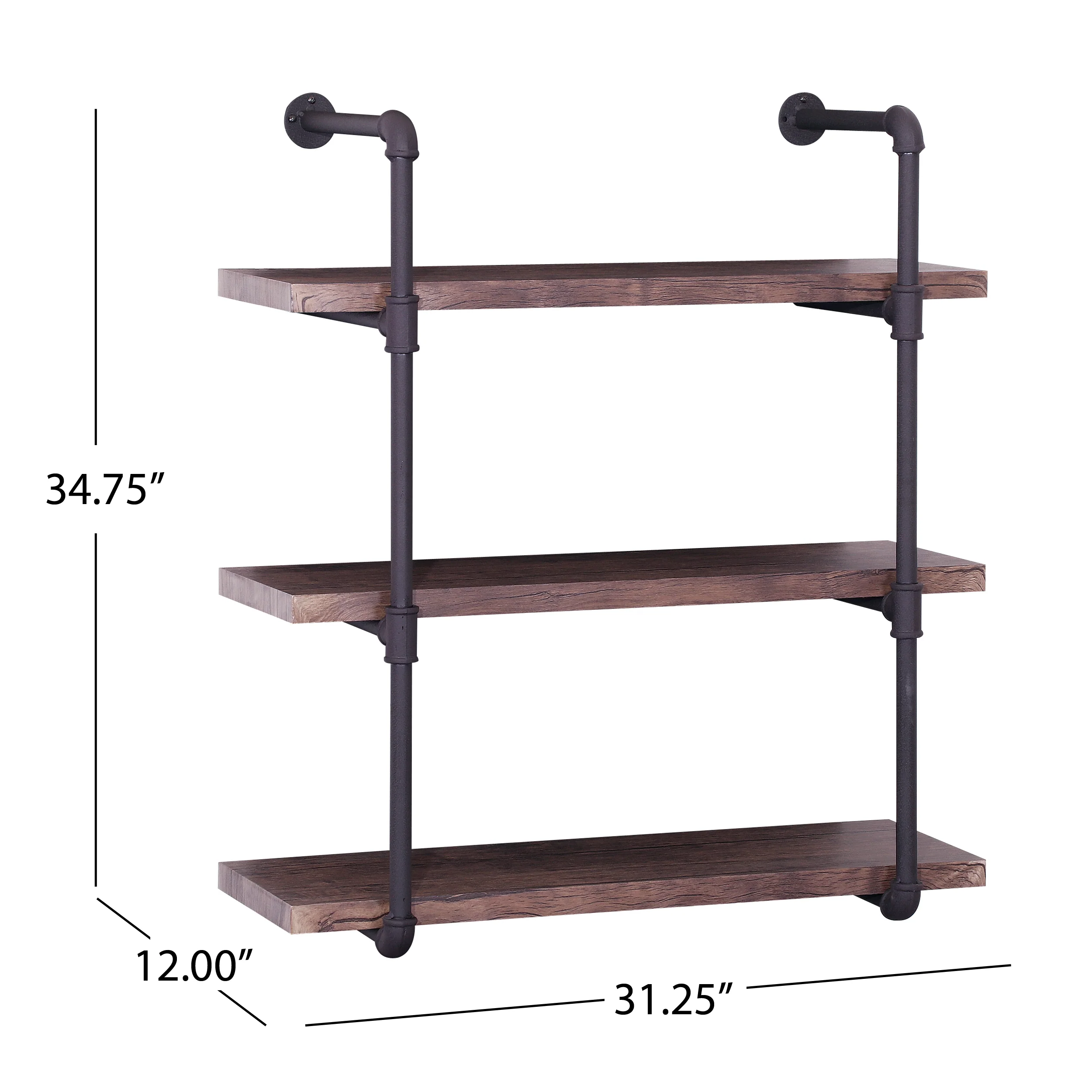 Caden Industrial Pipe Design 3-Tier Wall Mount Floating Shelf - furnishings