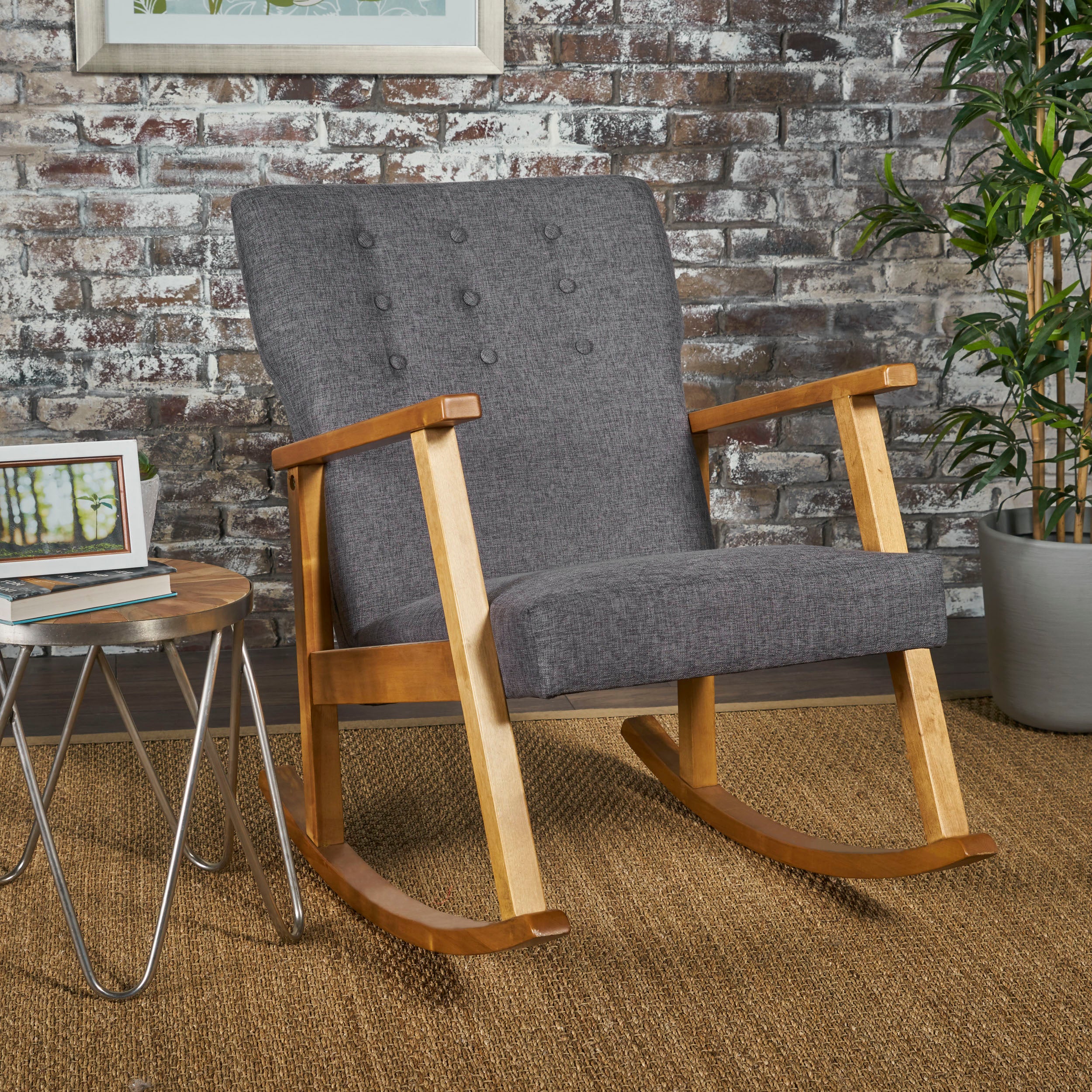 Hank Mid Century Modern Fabric Rocking Chair - furnishings