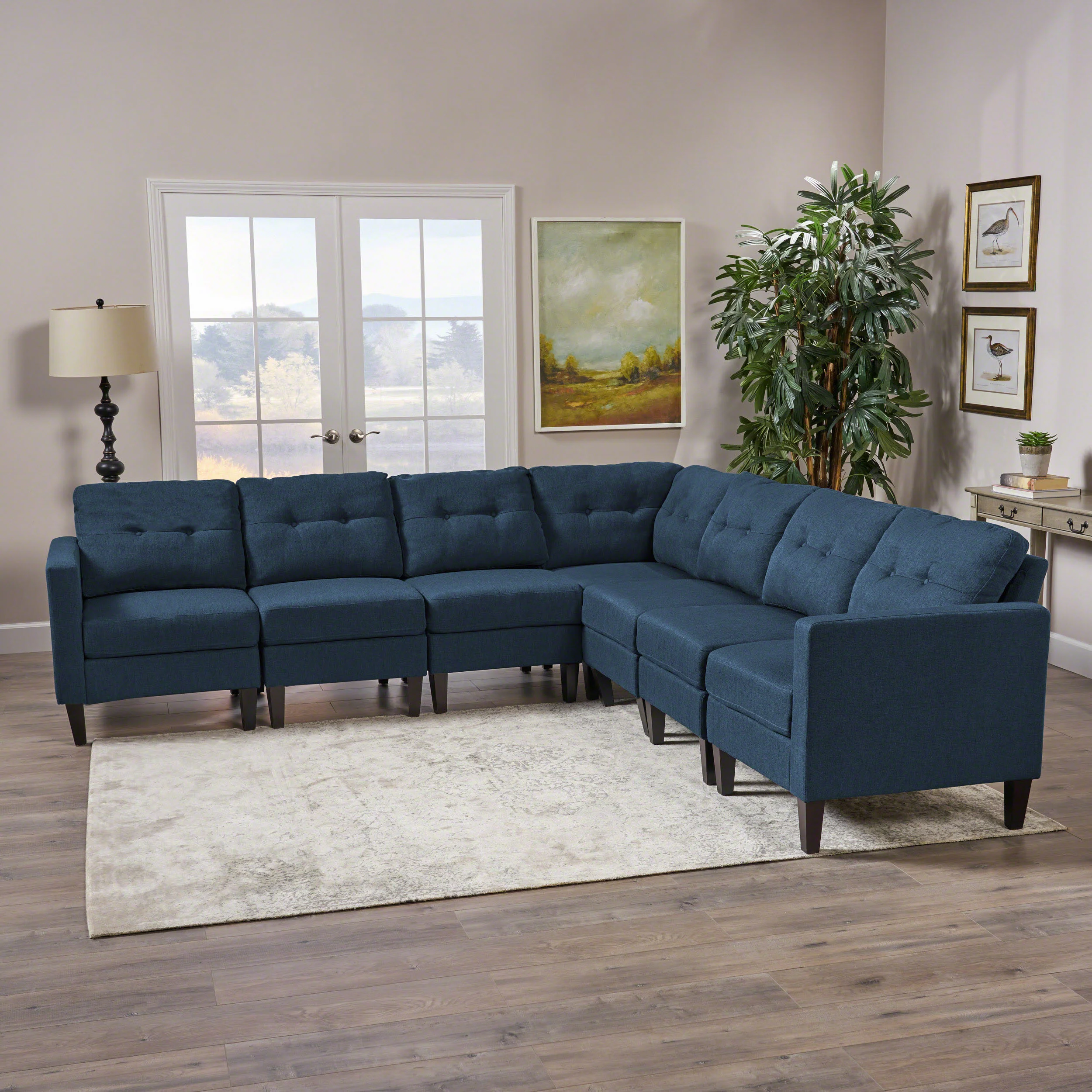 Niya Mid Century Modern 7 Piece Fabric Extended Sectional Sofa - furnishings