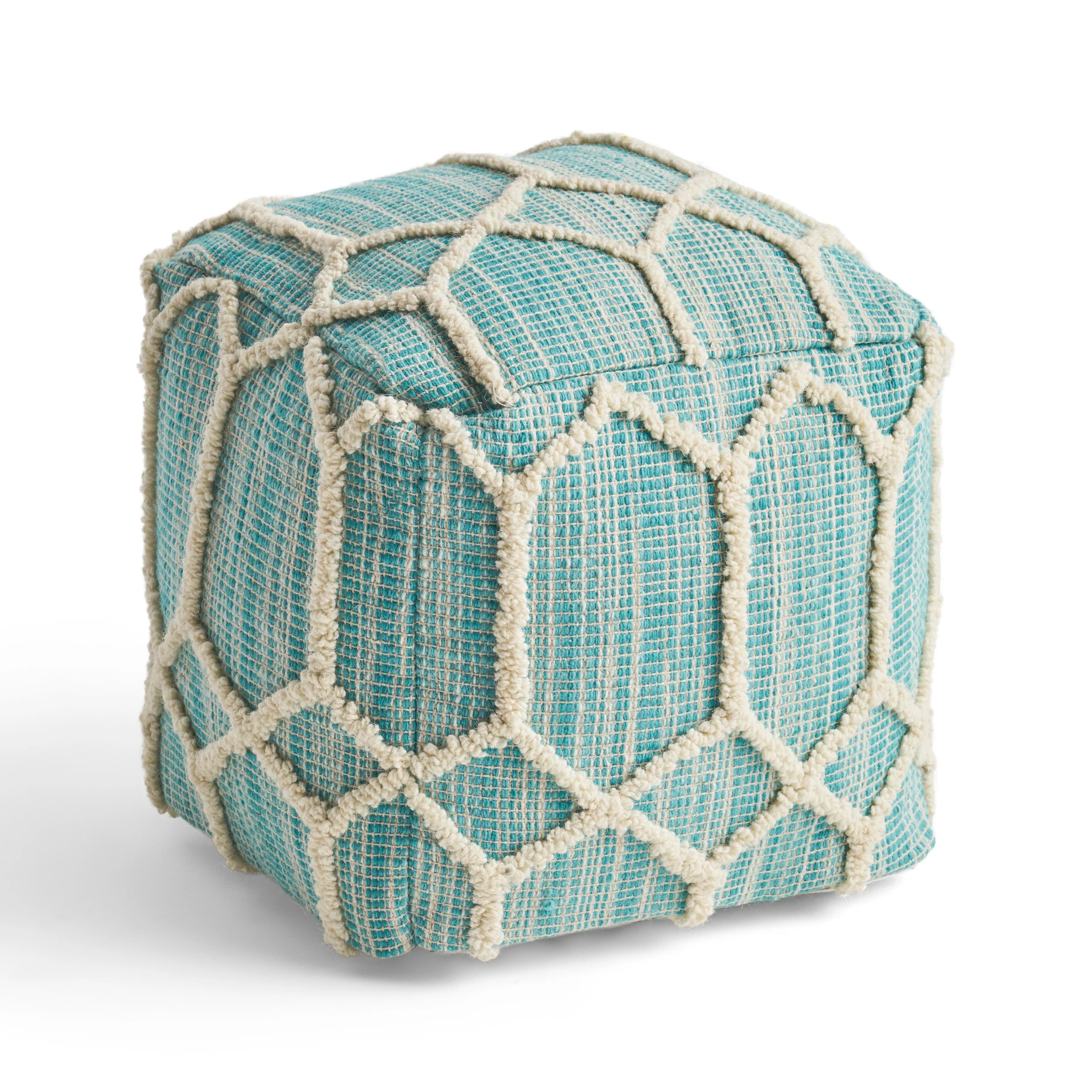 Erza Boho Wool and Cotton Ottoman Pouf - furnishings