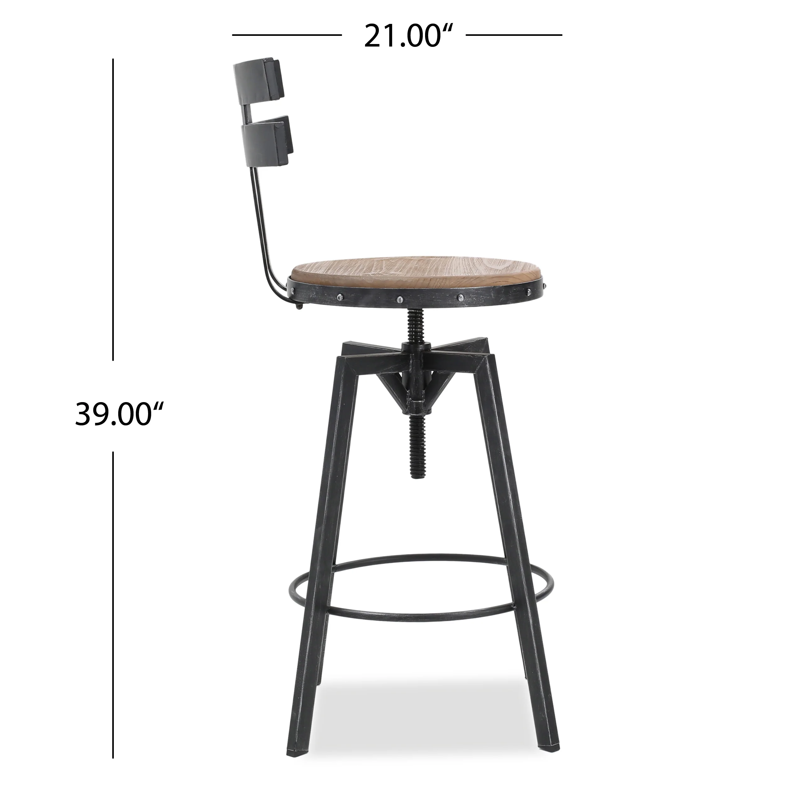 Jutte Black Brush Silver Firwood Smooth Back Adjustable Bar Stool - furnishings