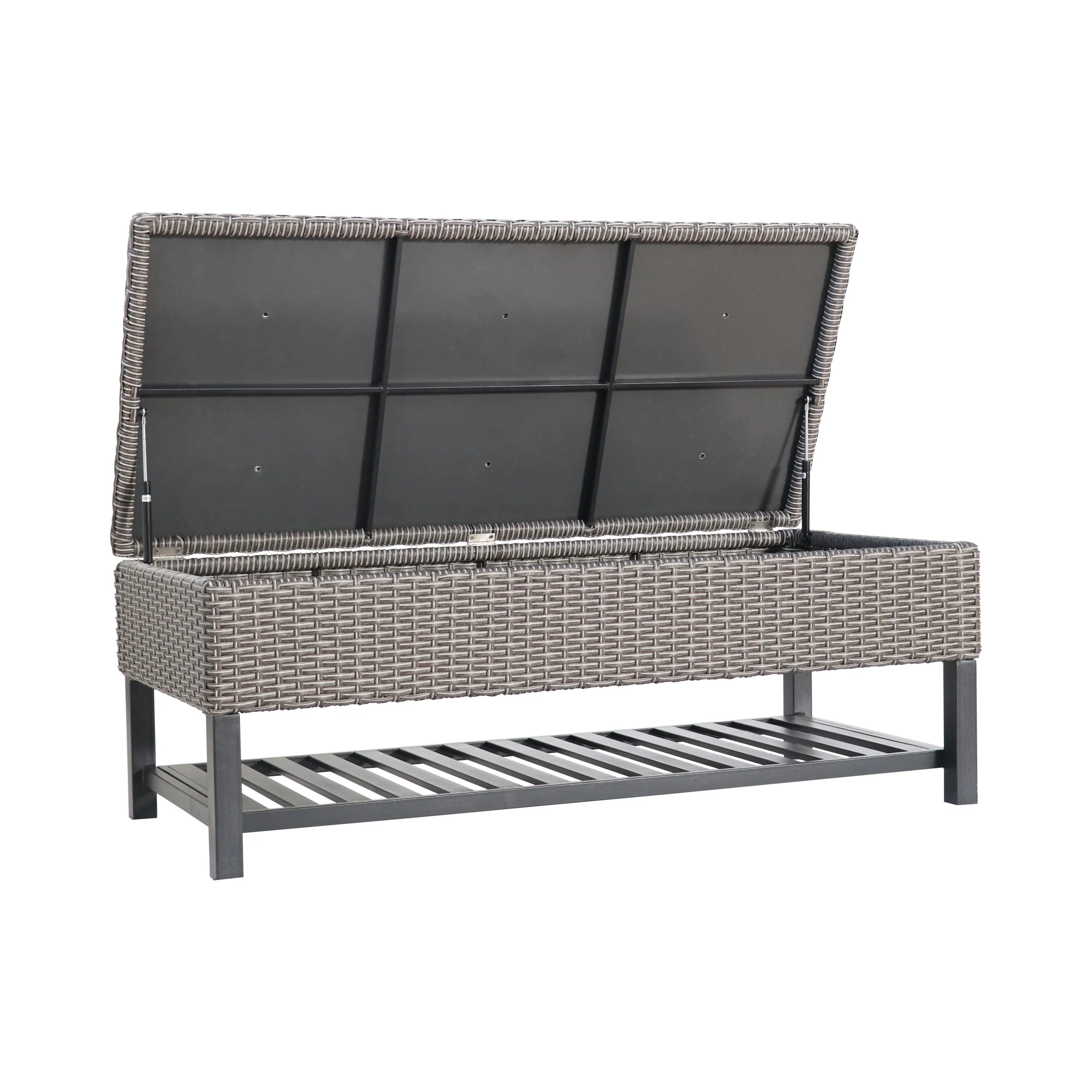 Martina Storage Bench with Rack, Wicker with Iron Frame - furnishings