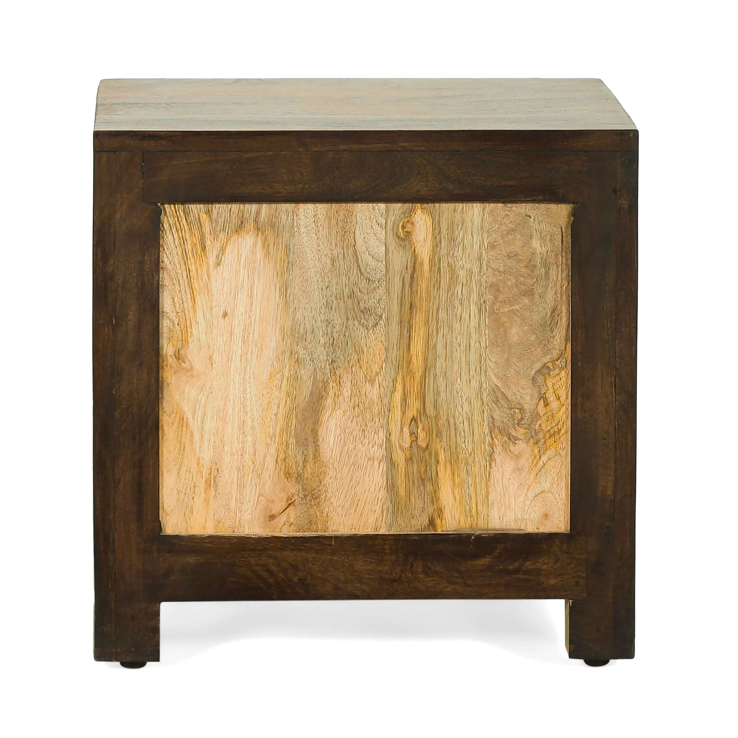 Pendroy Boho Handcrafted Mango Wood Ottoman Stool, Natural and Walnut - furnishings