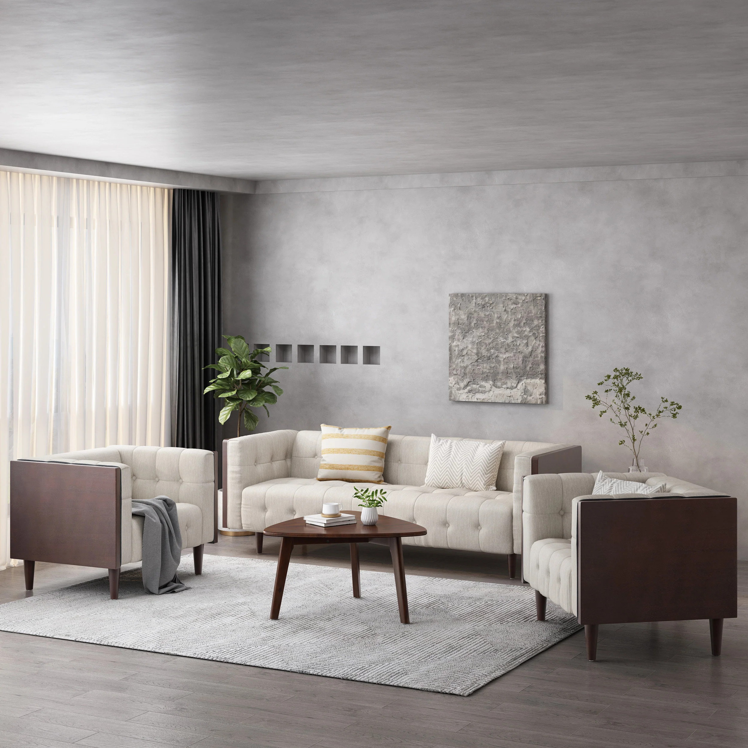 Croton Contemporary Tufted 5 Seater Living Room Set - furnishings