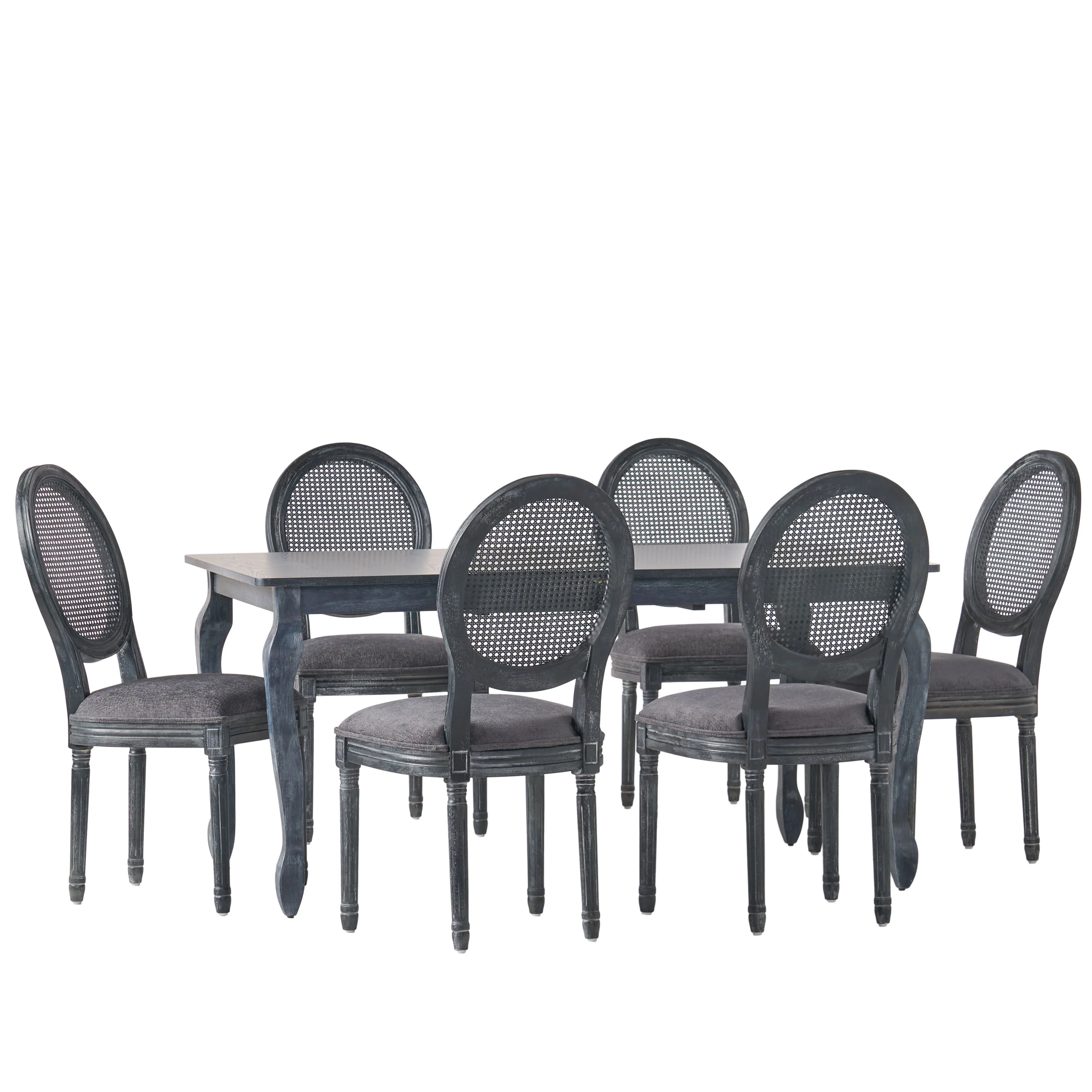 Midland French Country Upholstered Wood and Cane Expandable 7 Piece Dining Set - furnishings