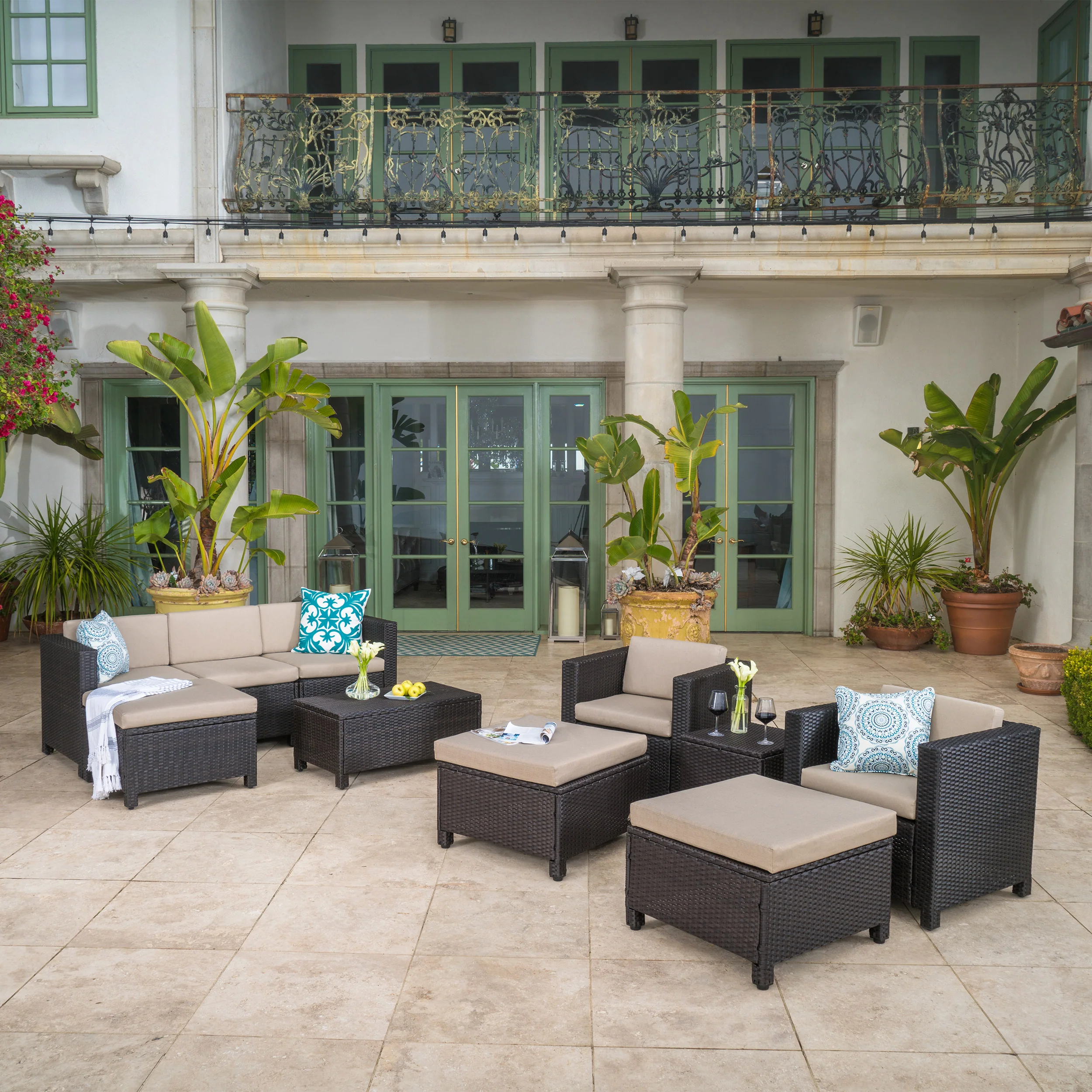 Feronia Outdoor 10 Piece Wicker Sofa Collection w/ Water Resistant Cushions - furnishings