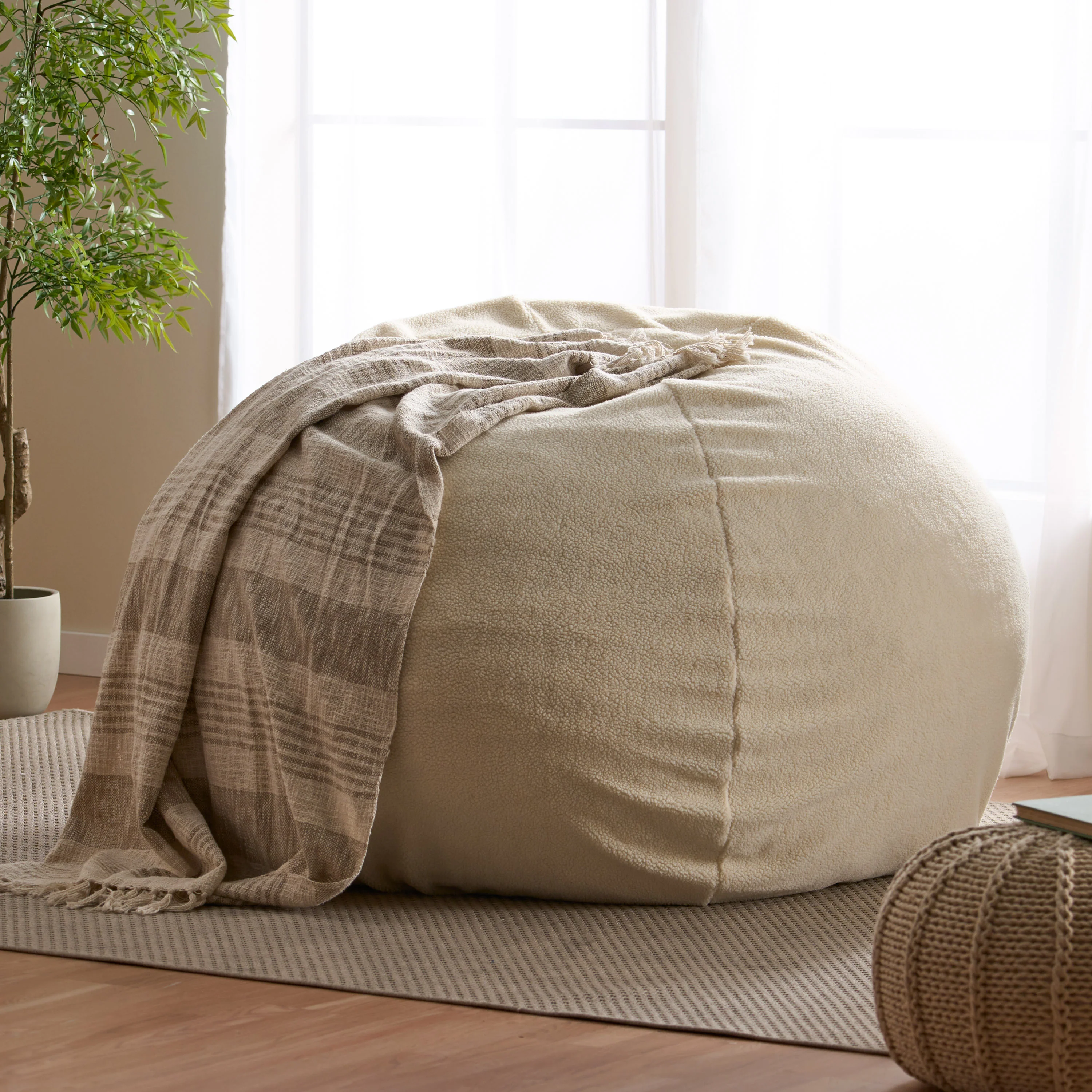 Achille Modern Shearling 5 Foot Bean Bag - furnishings