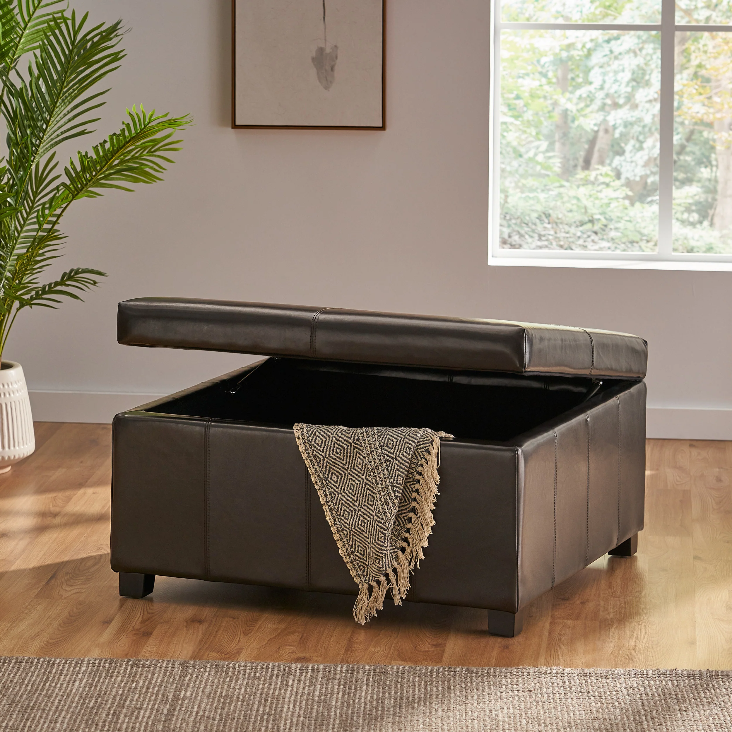 Berkeley Espresso Leather Storage Ottoman Coffee Table - furnishings
