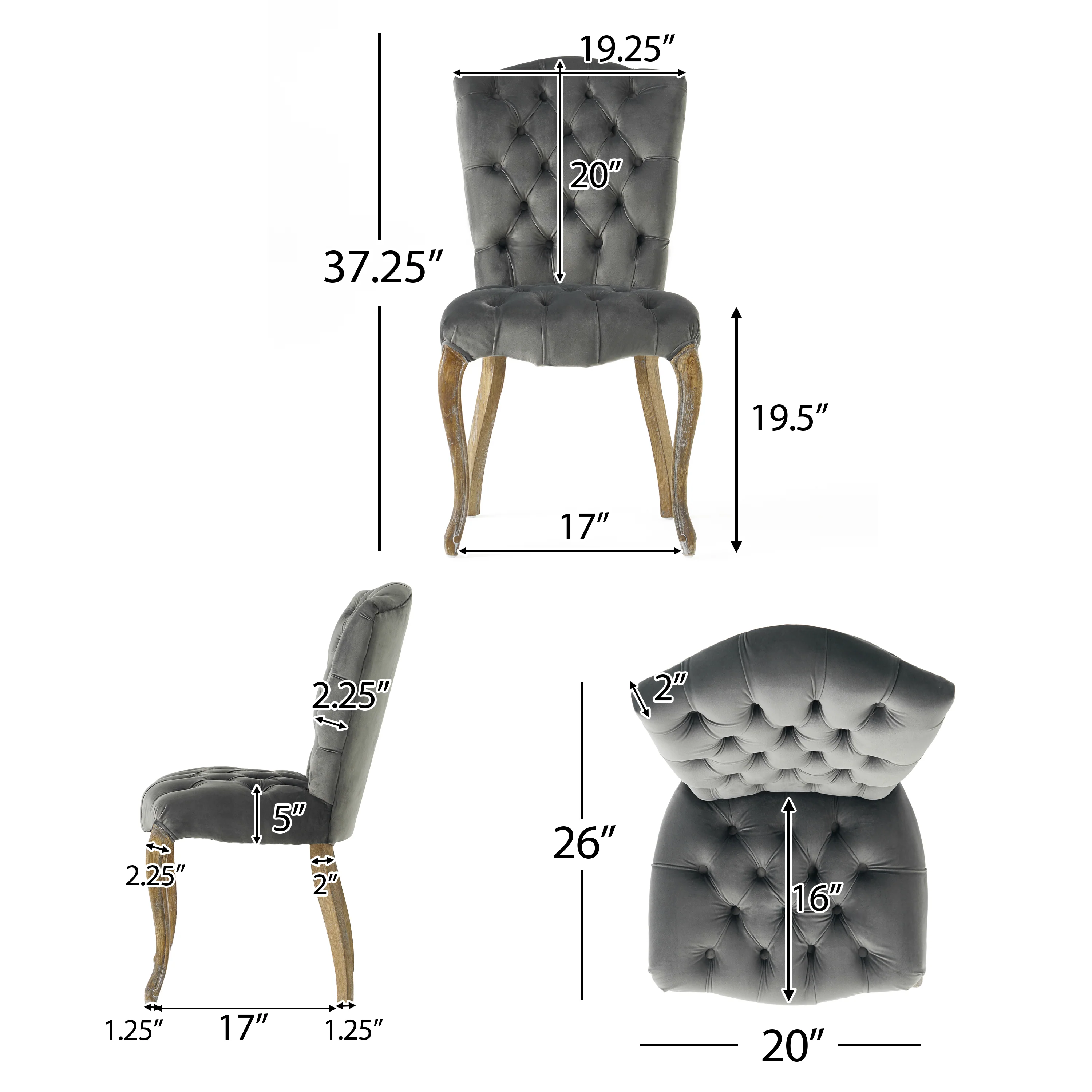 Martino Charcoal Velvet Dining Chair (Set of 2) - furnishings