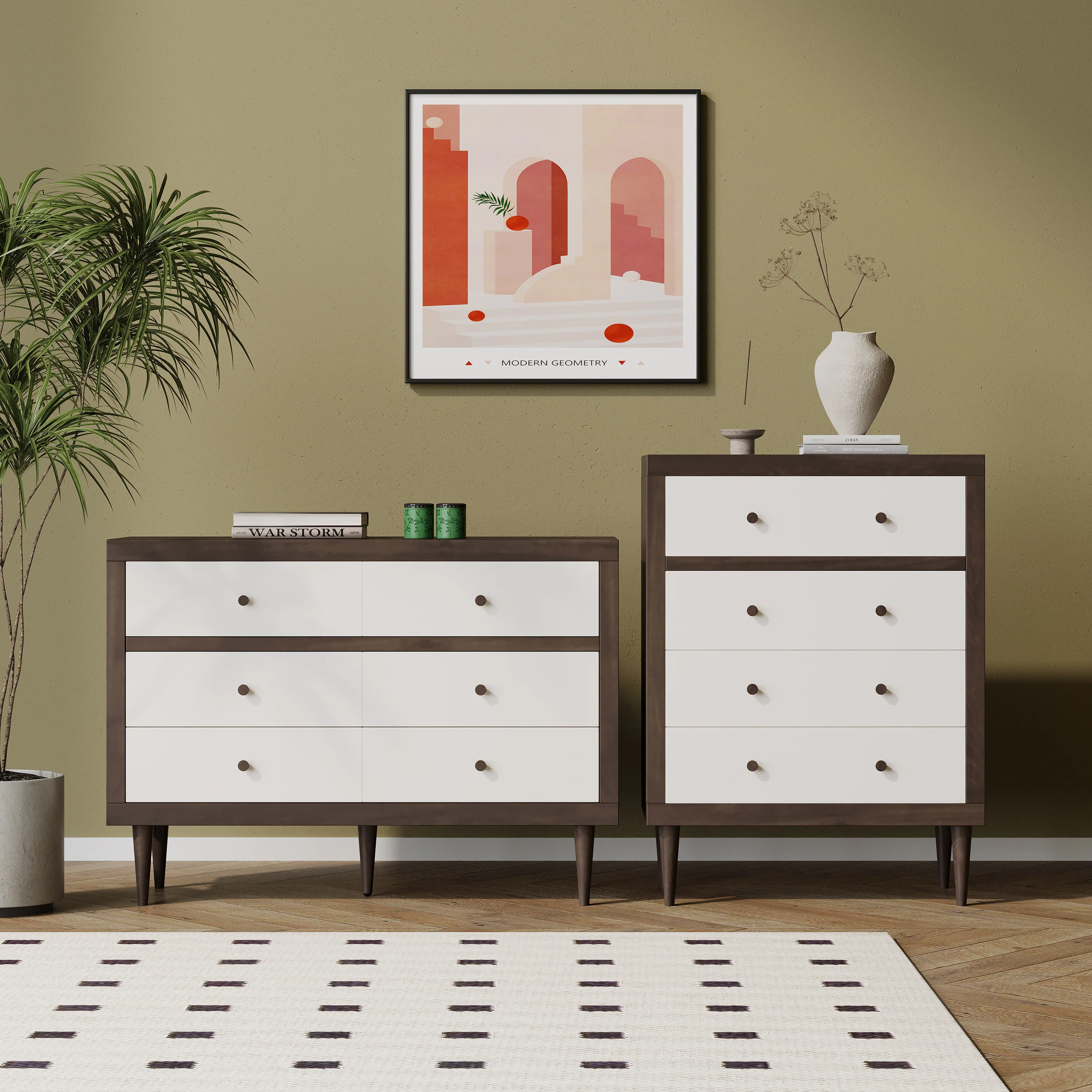 Farhart Mid Century Modern 2 Piece Double Dresser and 4 Drawer Dresser Bedroom Set - furnishings