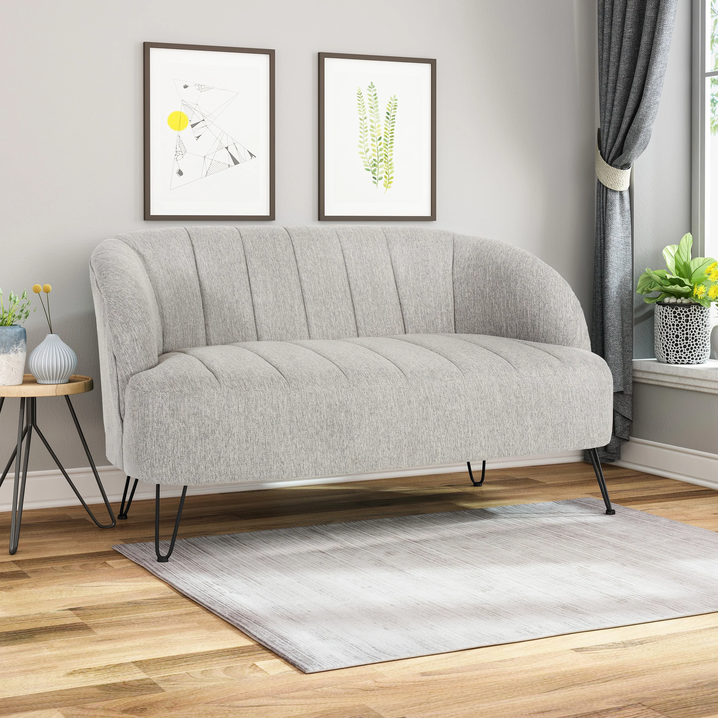 Kyra Modern Fabric Settee with Hairpin Legs - furnishings