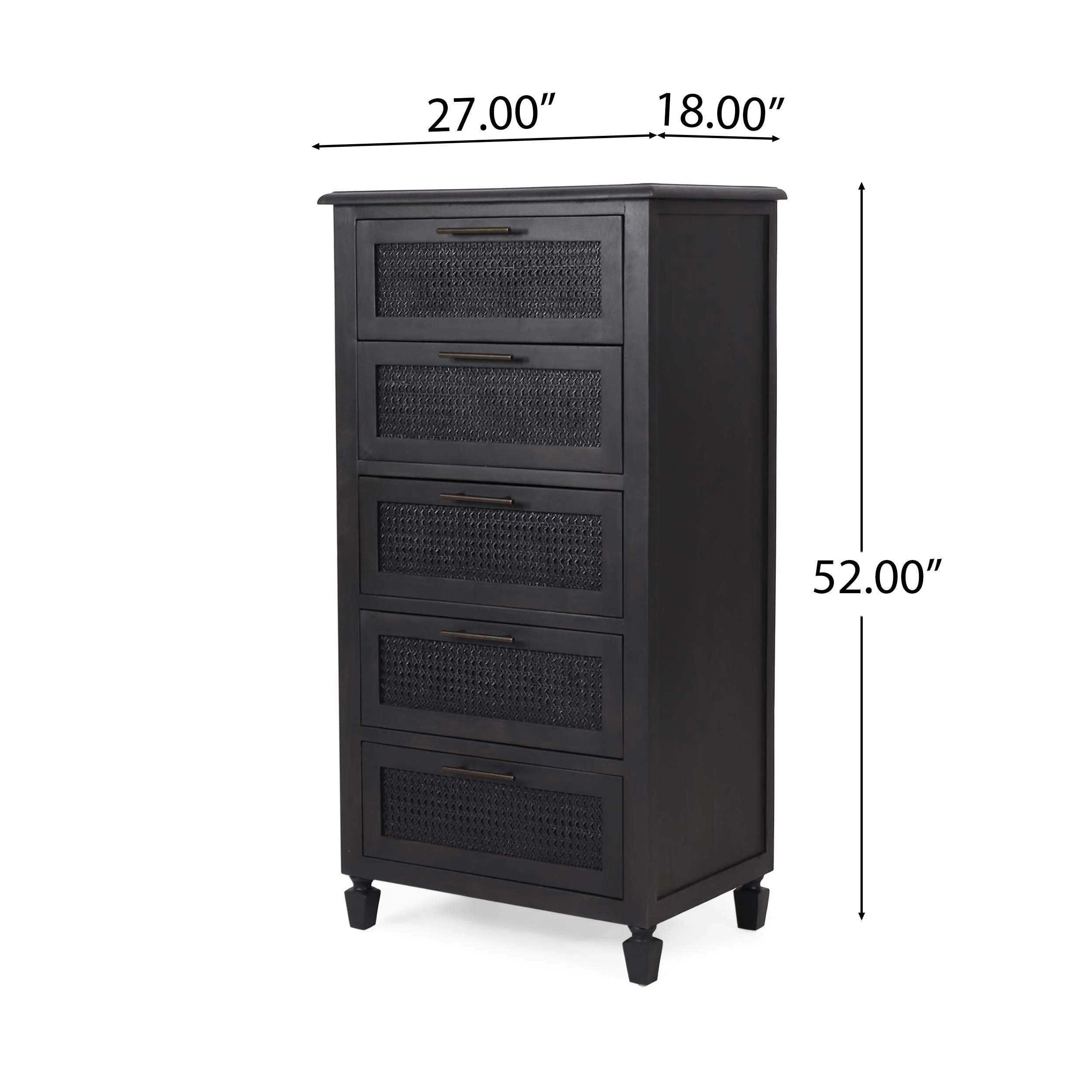Pollards Rustic Acacia Wood and Cane 5 Drawer Dresser, Dark Gray - furnishings