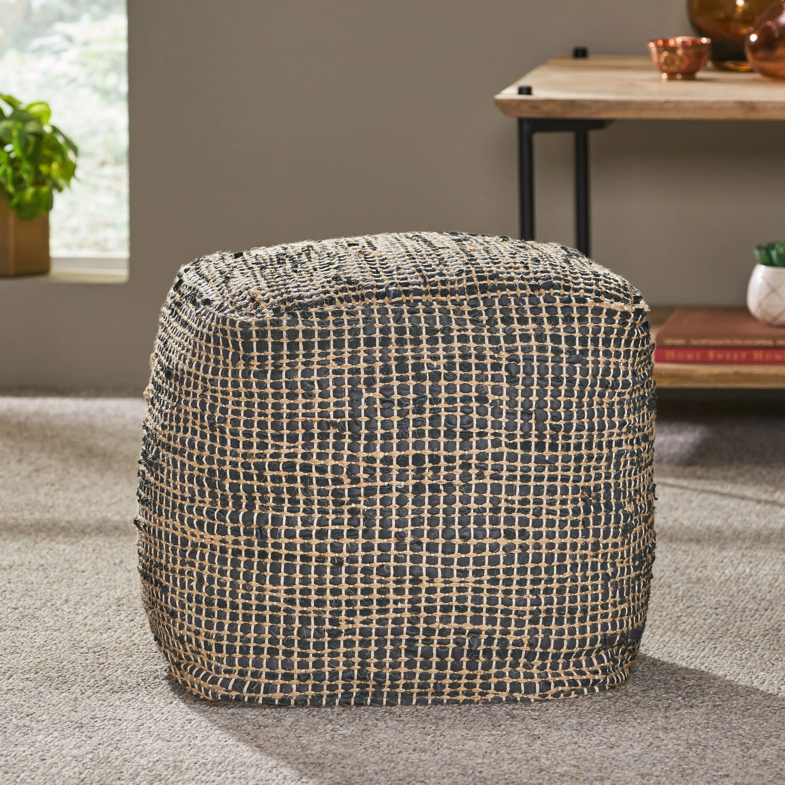 Glencoe Boho Handcrafted Fabric Cube Pouf - furnishings