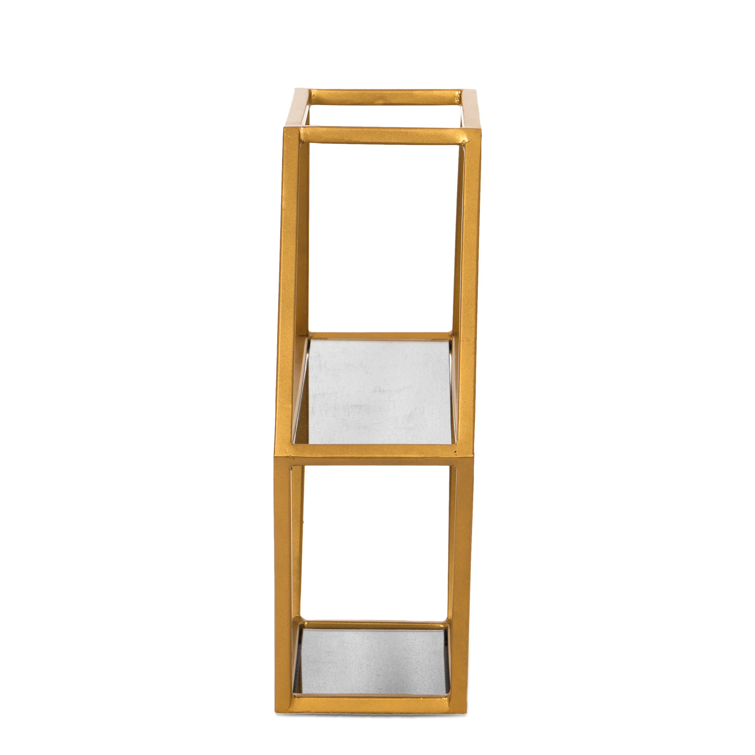Mohaven Modern Glam Handcrafted Glass 2 Shelf Hexagonal Decorative Shelf, Antique Gold - furnishings