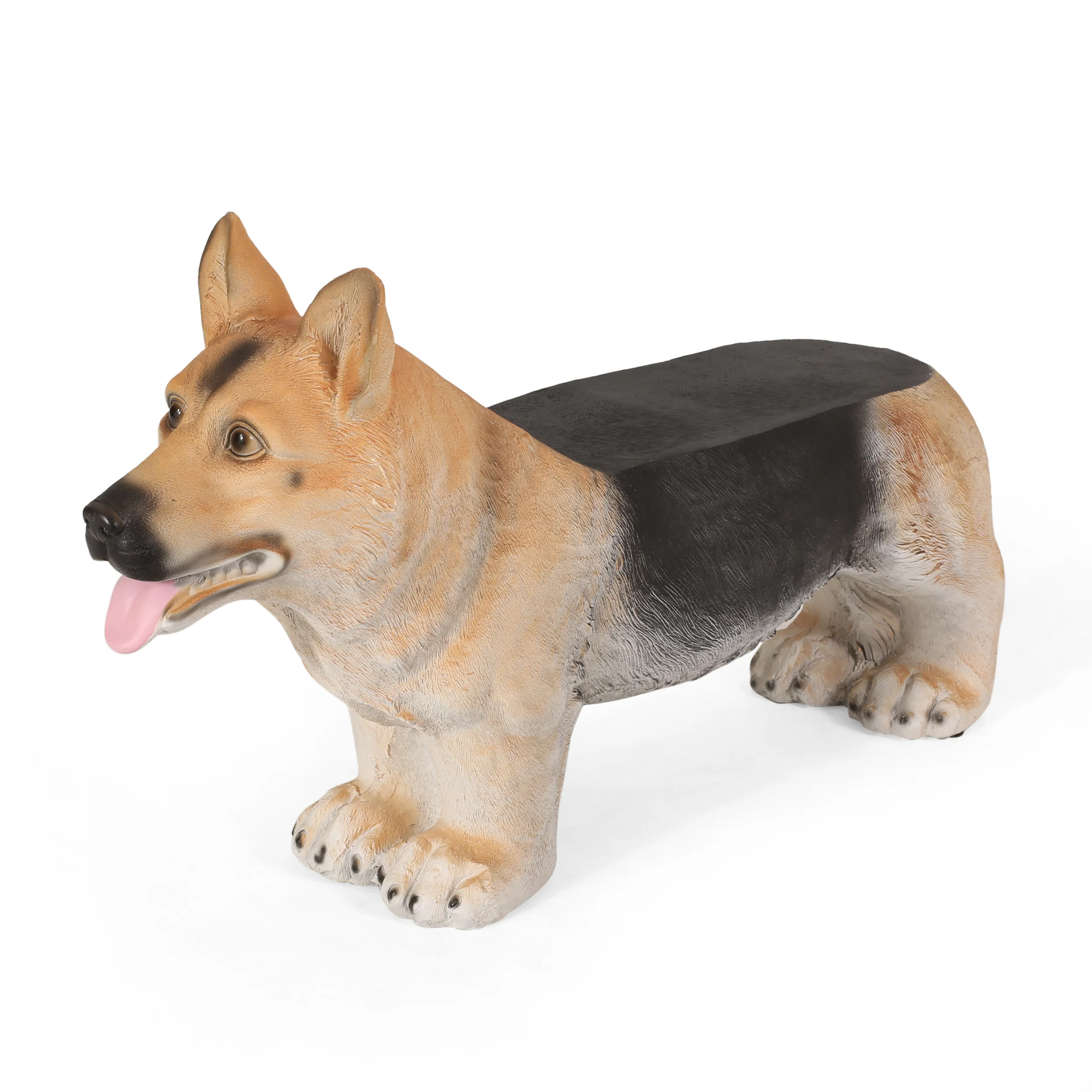 Mantua Outdoor German Shepherd Dog Garden Bench, Brown and Black - furnishings