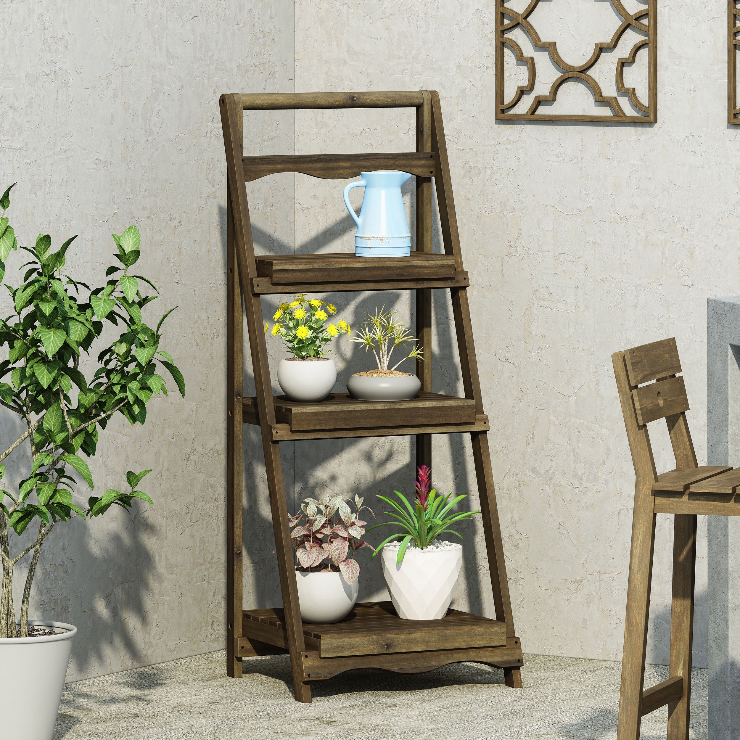 Robin Outdoor Firwood 3 Tiered Shelf, Gray - furnishings
