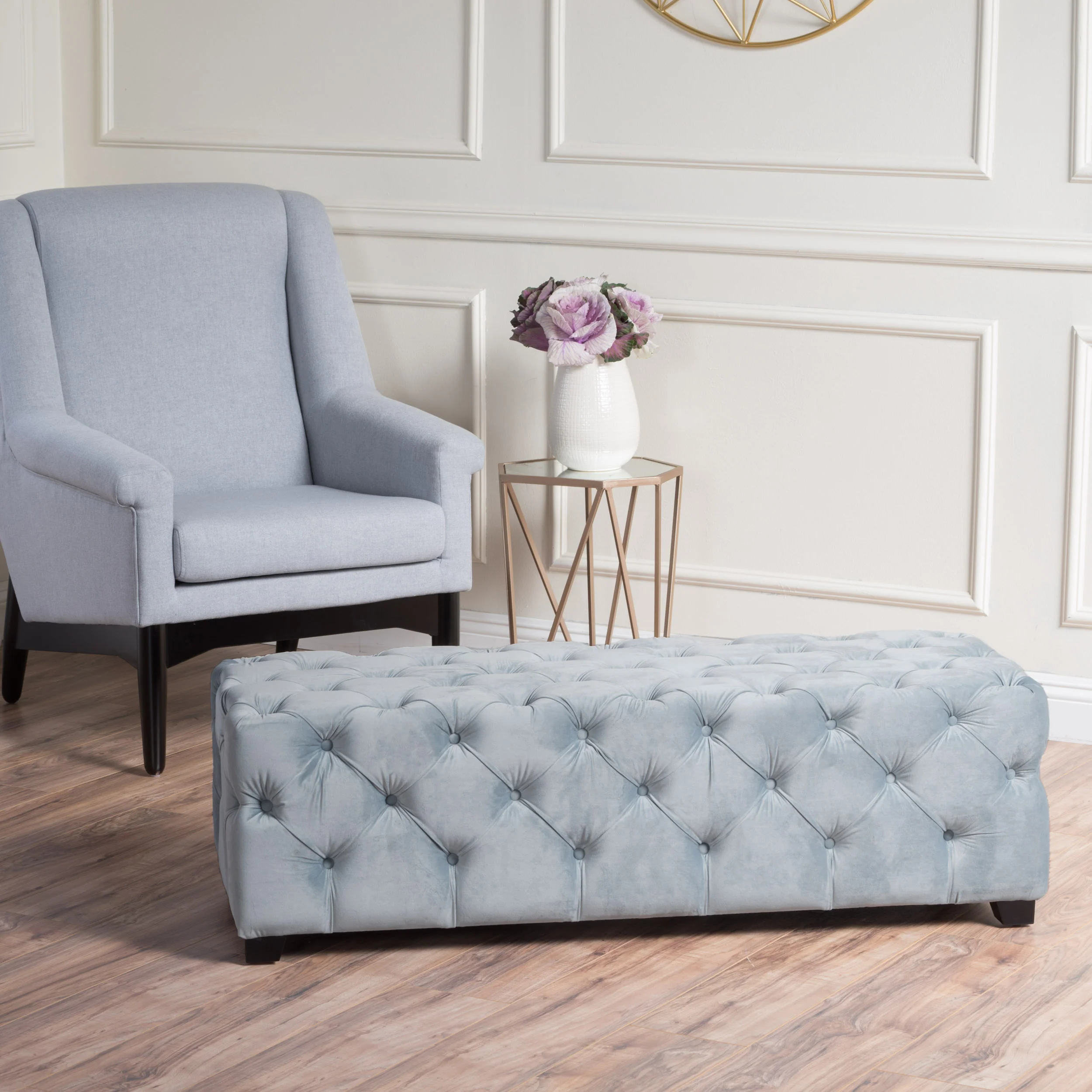 Provence Modern Glam Tufted Velvet Ottoman Bench - furnishings