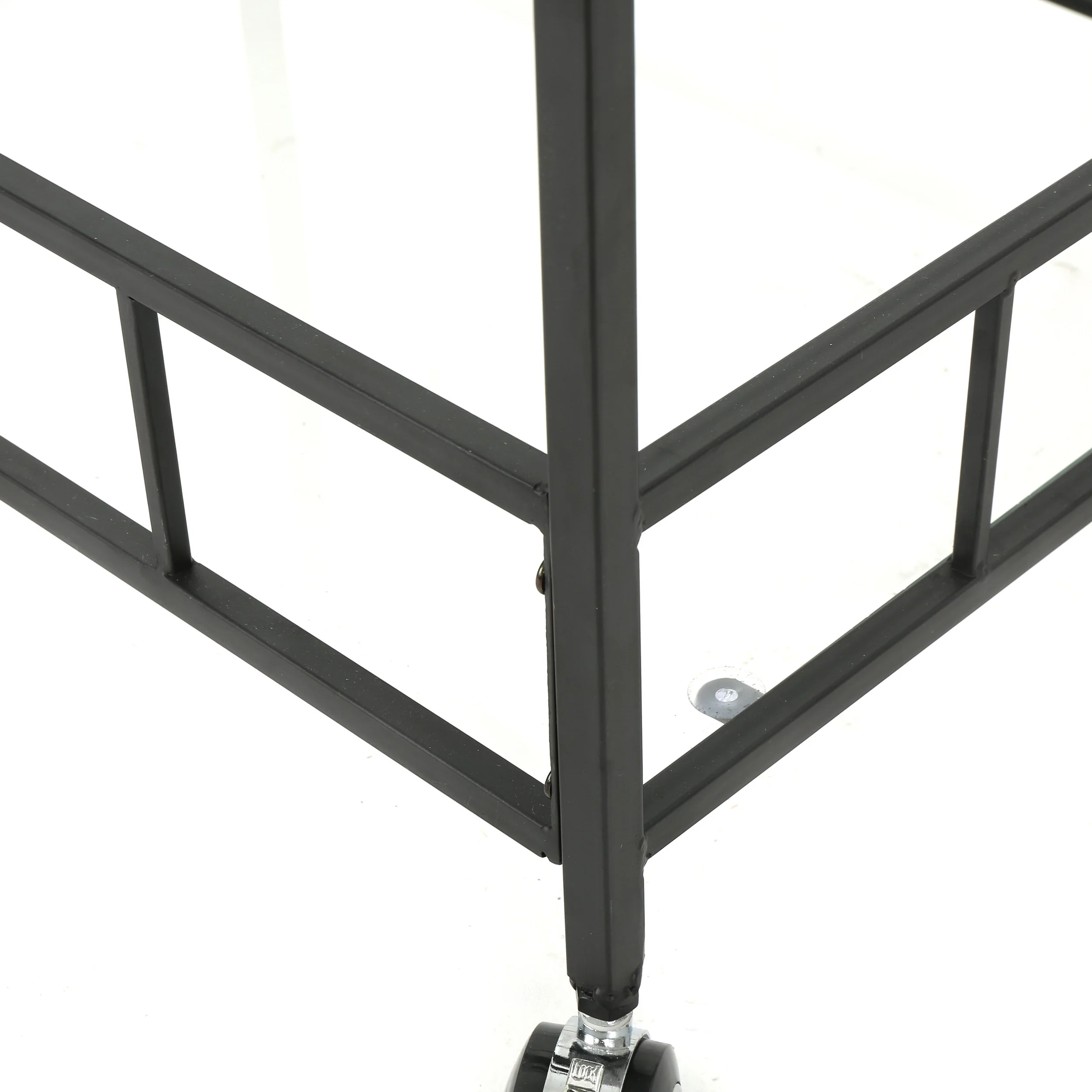 Brose Indoor Industrial Black Iron Bar Cart with Tempered Glass Shelves - furnishings