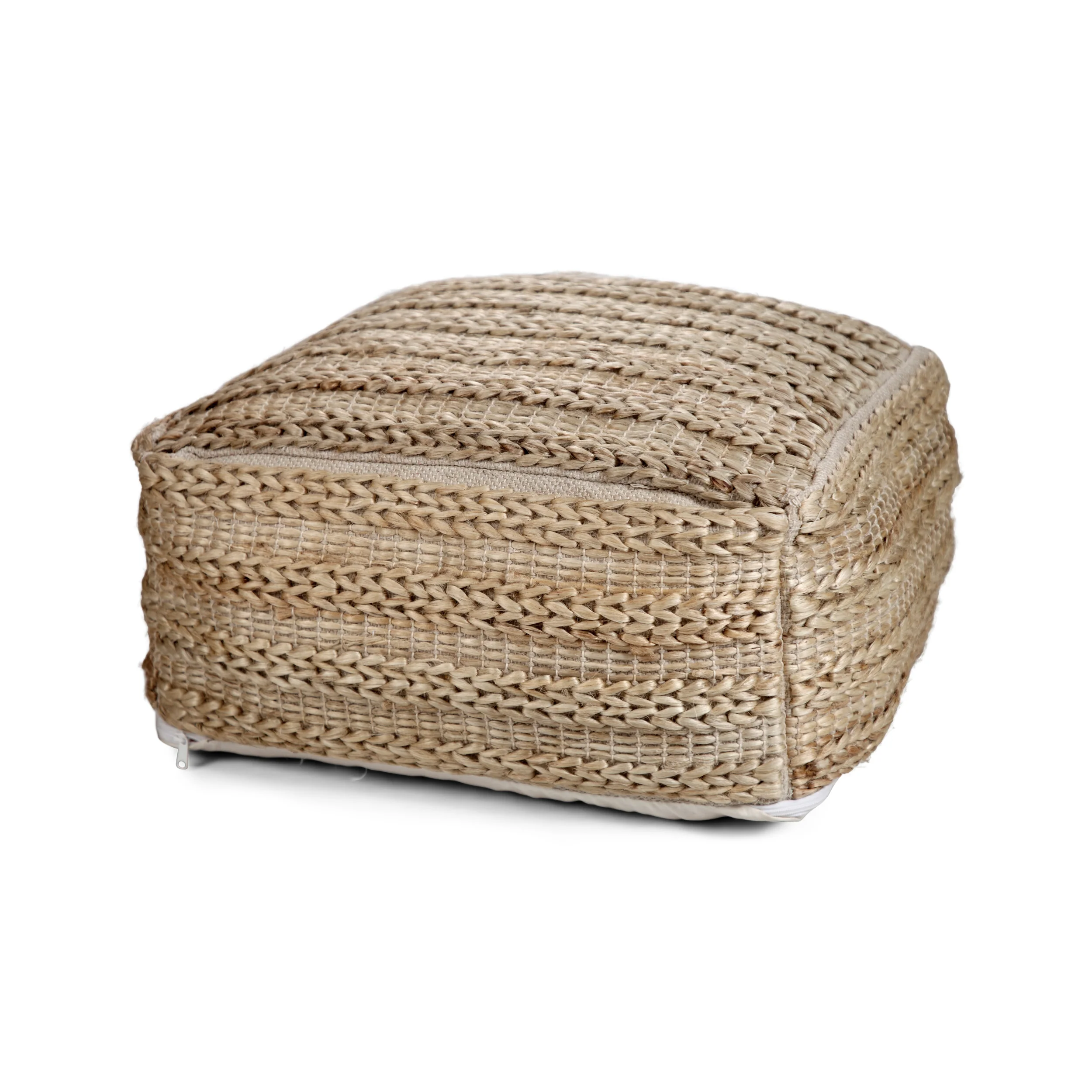 Evangelynn Boho Fabric Rattan Square Pouf - furnishings