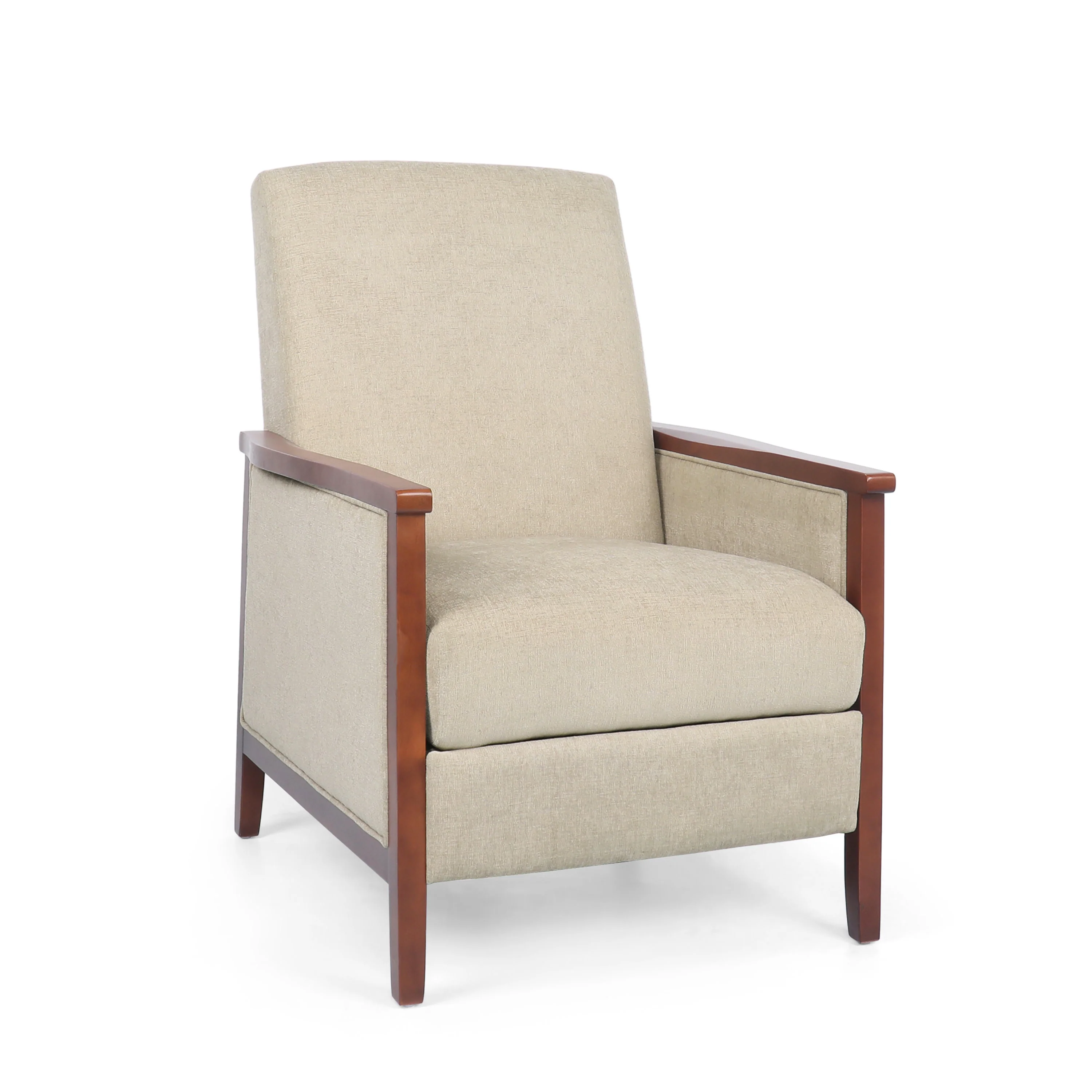 Ambleside Mid Century Modern Fabric Upholstered Wood Pushback Recliner - furnishings