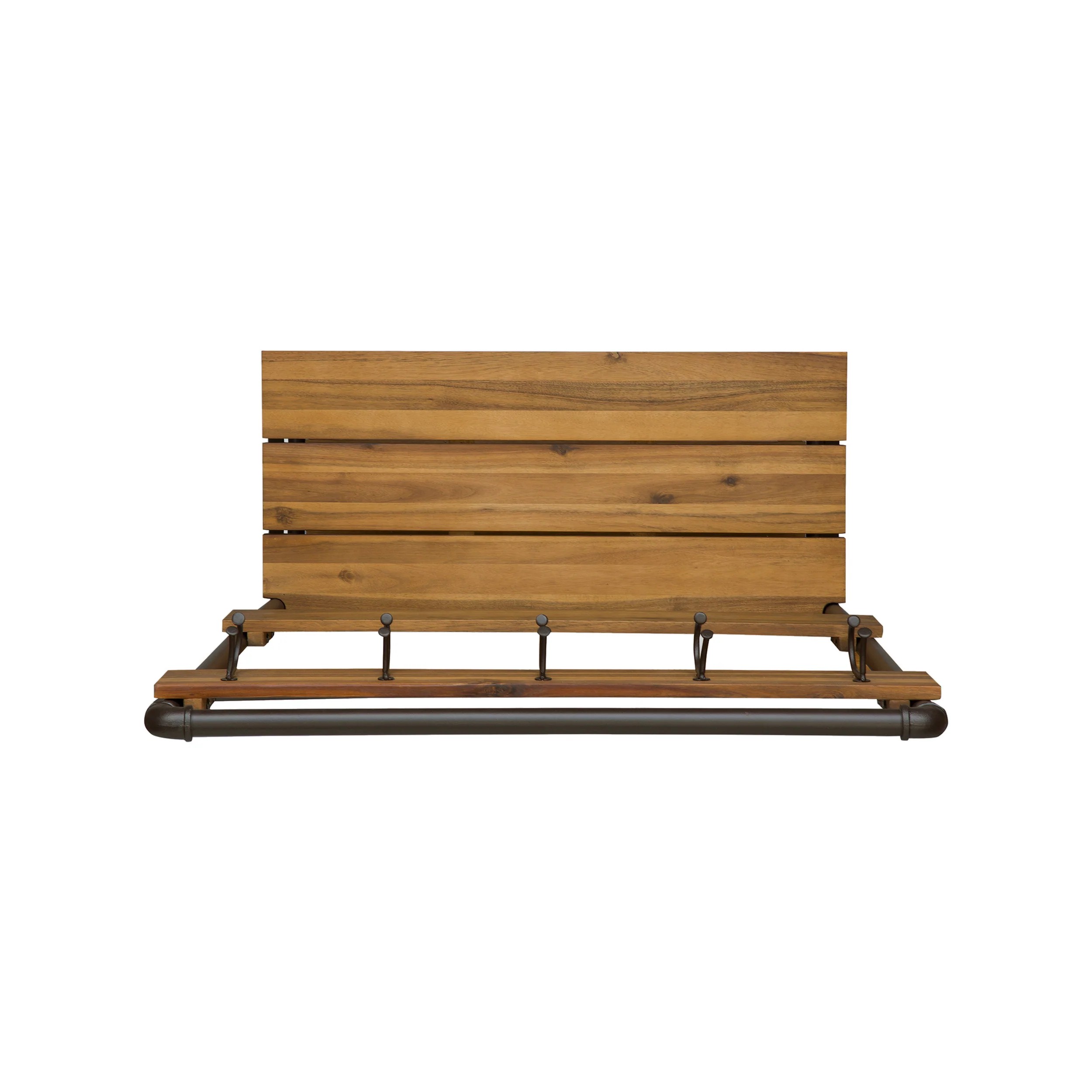 Dahl Outdoor Industrial Acacia and Iron Bench with Shelf and Coat Hooks - furnishings