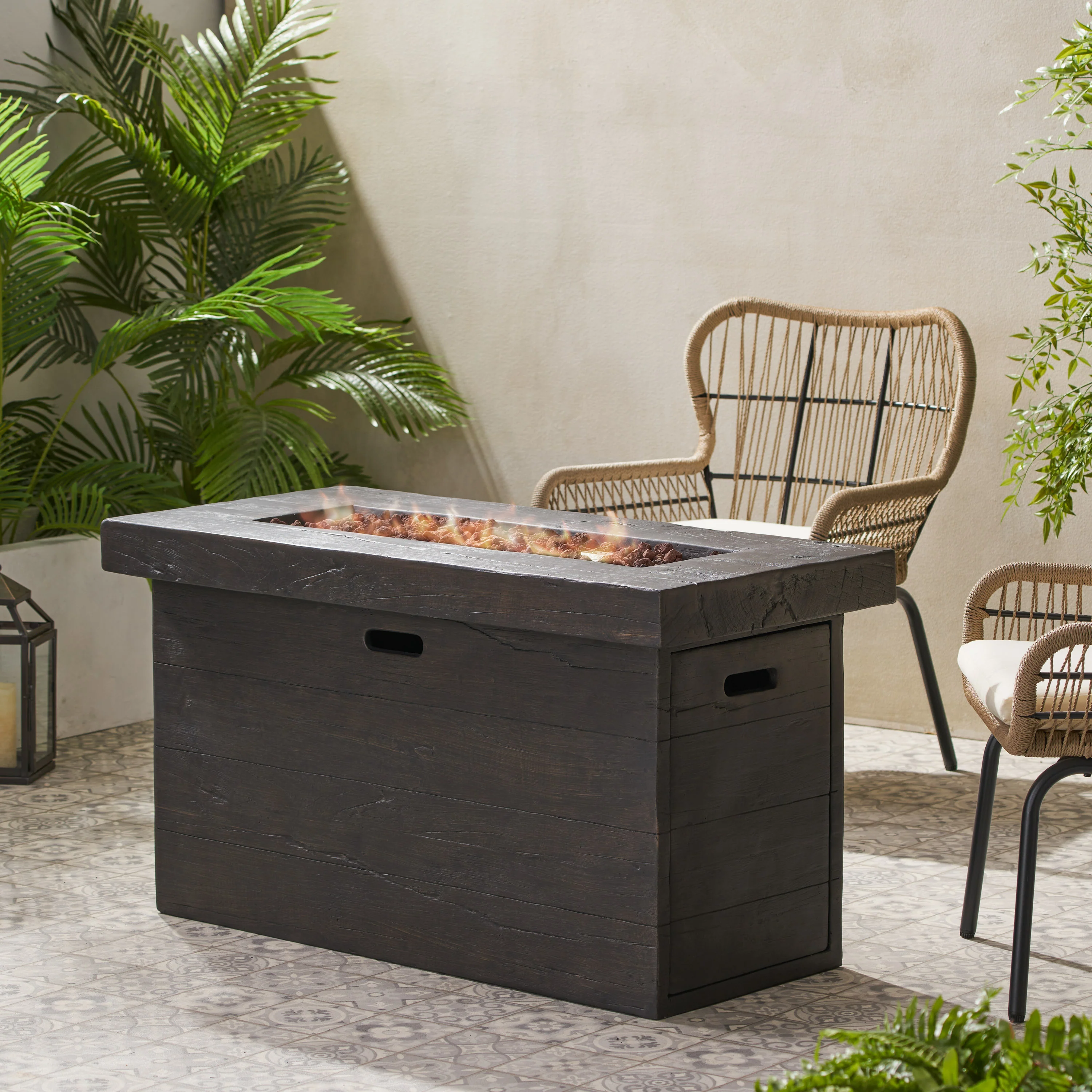 Aubreey Outdoor Rectangular Gas Burning Fire Pit - 50000 BTU - furnishings