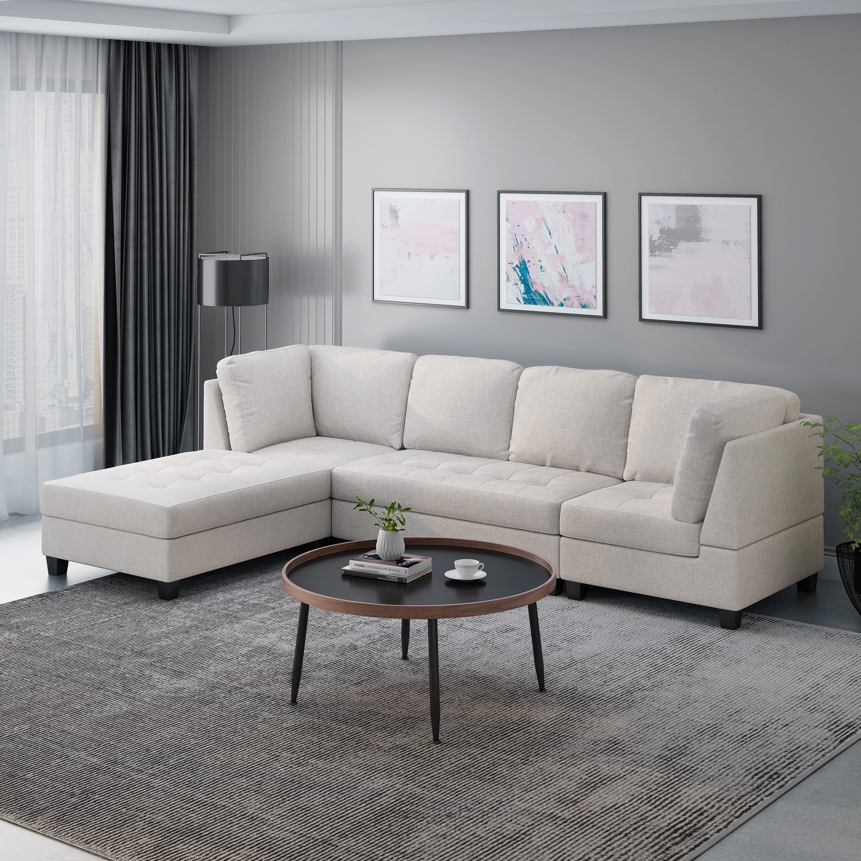 Ellawyn Contemporary 4 Seater Fabric Sectional - furnishings