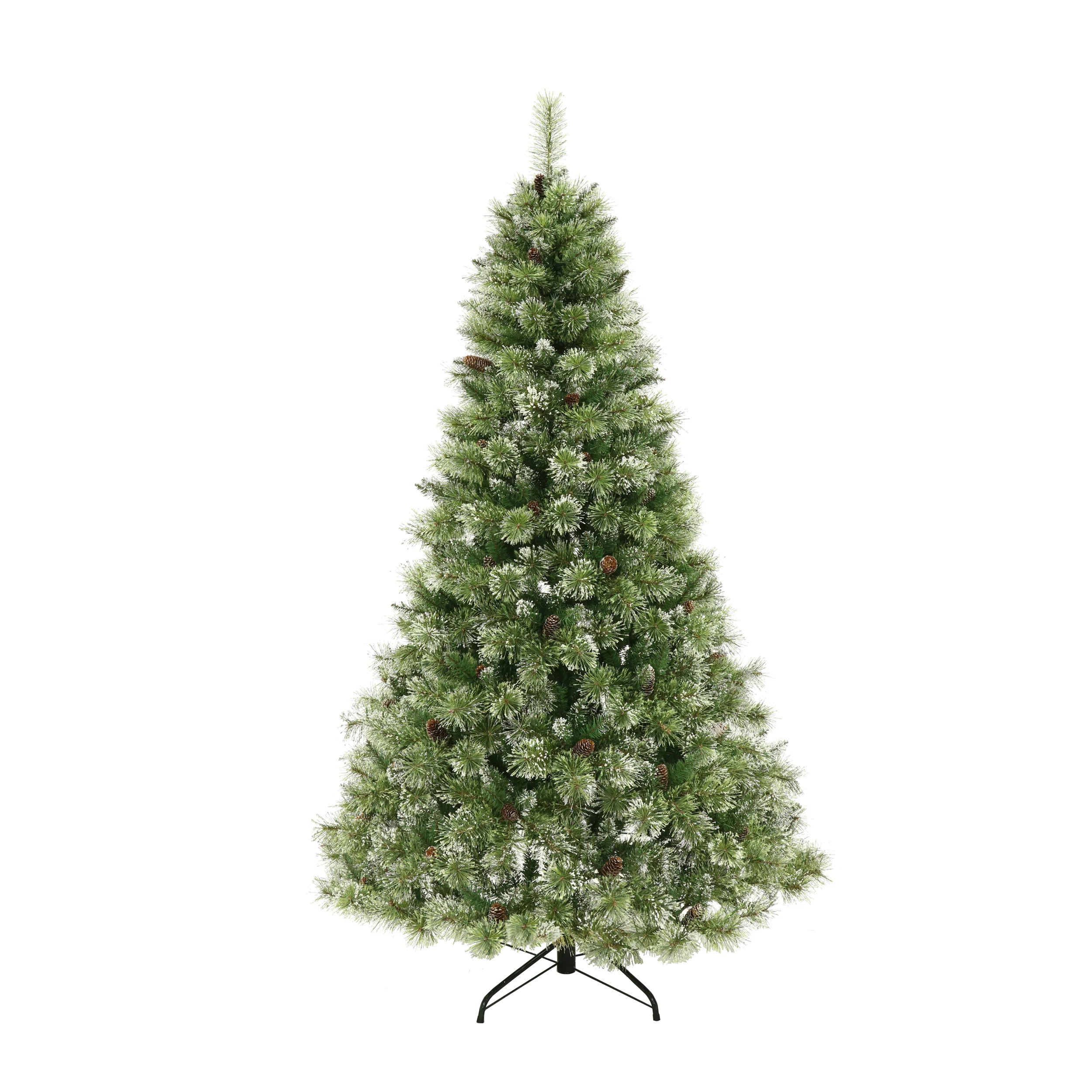 7-foot Cashmere Pine and Mixed Needles Pre-Lit Clear LED Hinged Artificial Christmas Tree with Snow and Glitter Branches and Frosted Pinecones - furnishings