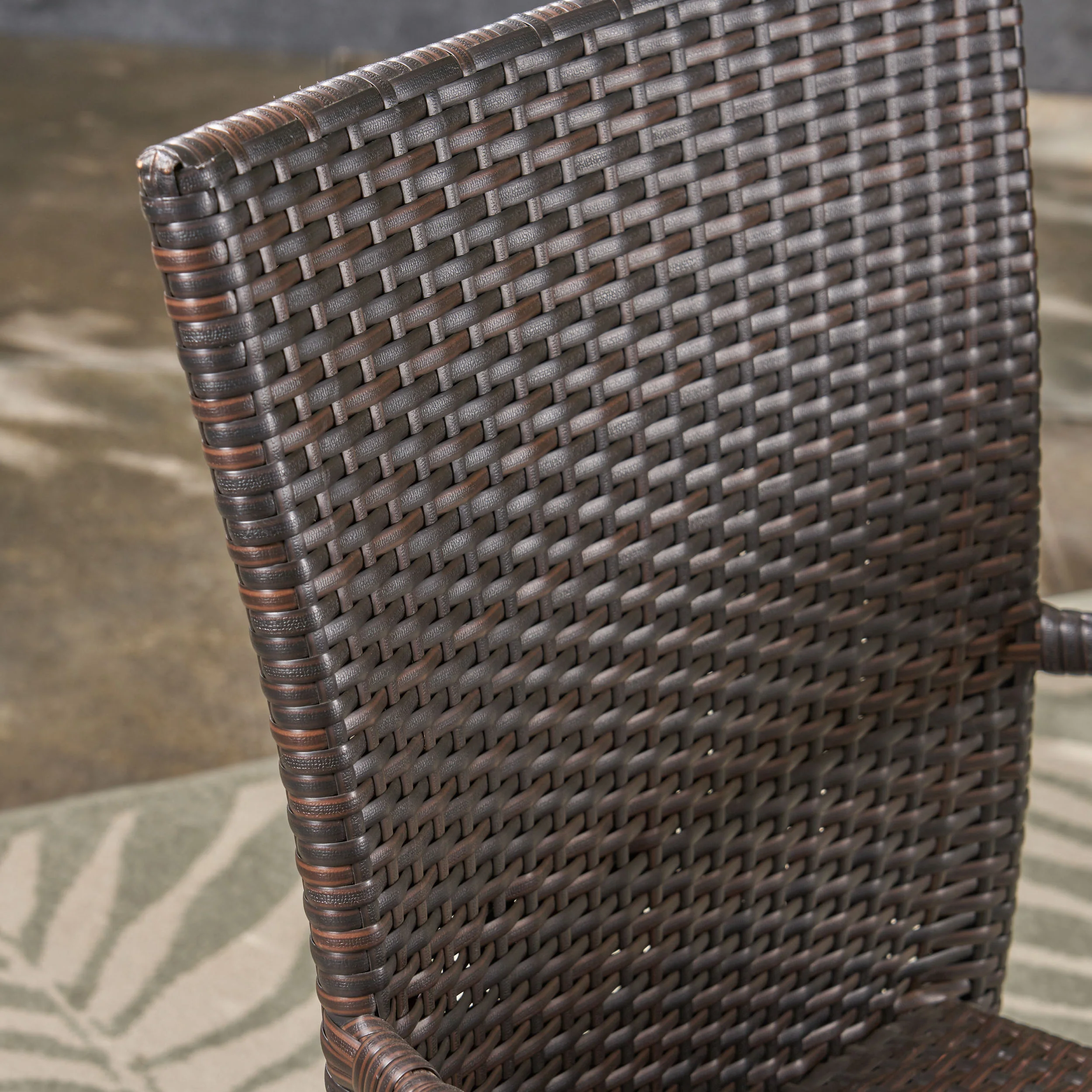 Nash Outdoor 6 Piece Dining Set with Wicker Chairs and Bench, Sandblast Teak and Multi Brown and Beige - furnishings
