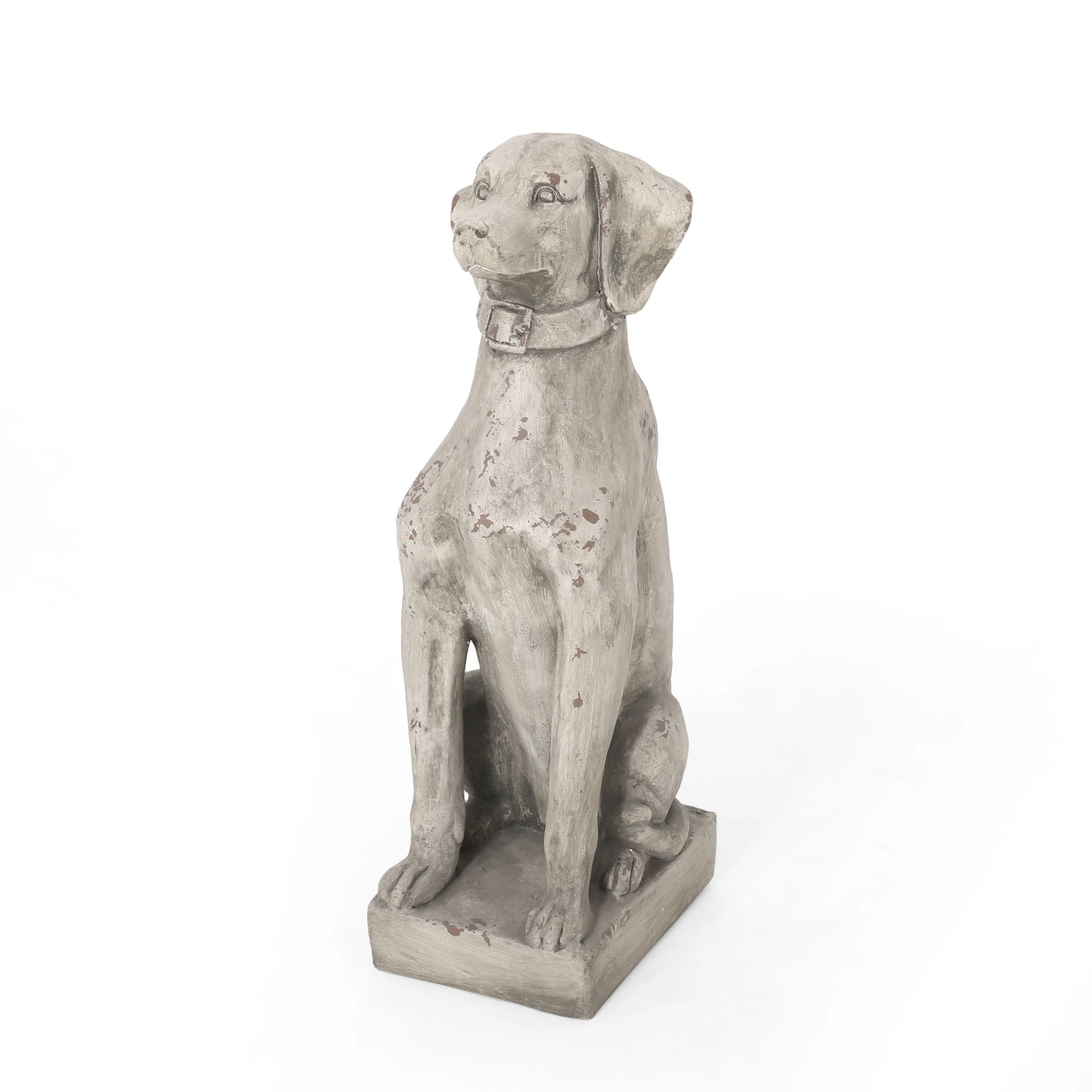 Ashtabula Outdoor Dog Garden Statue, Antique White - furnishings