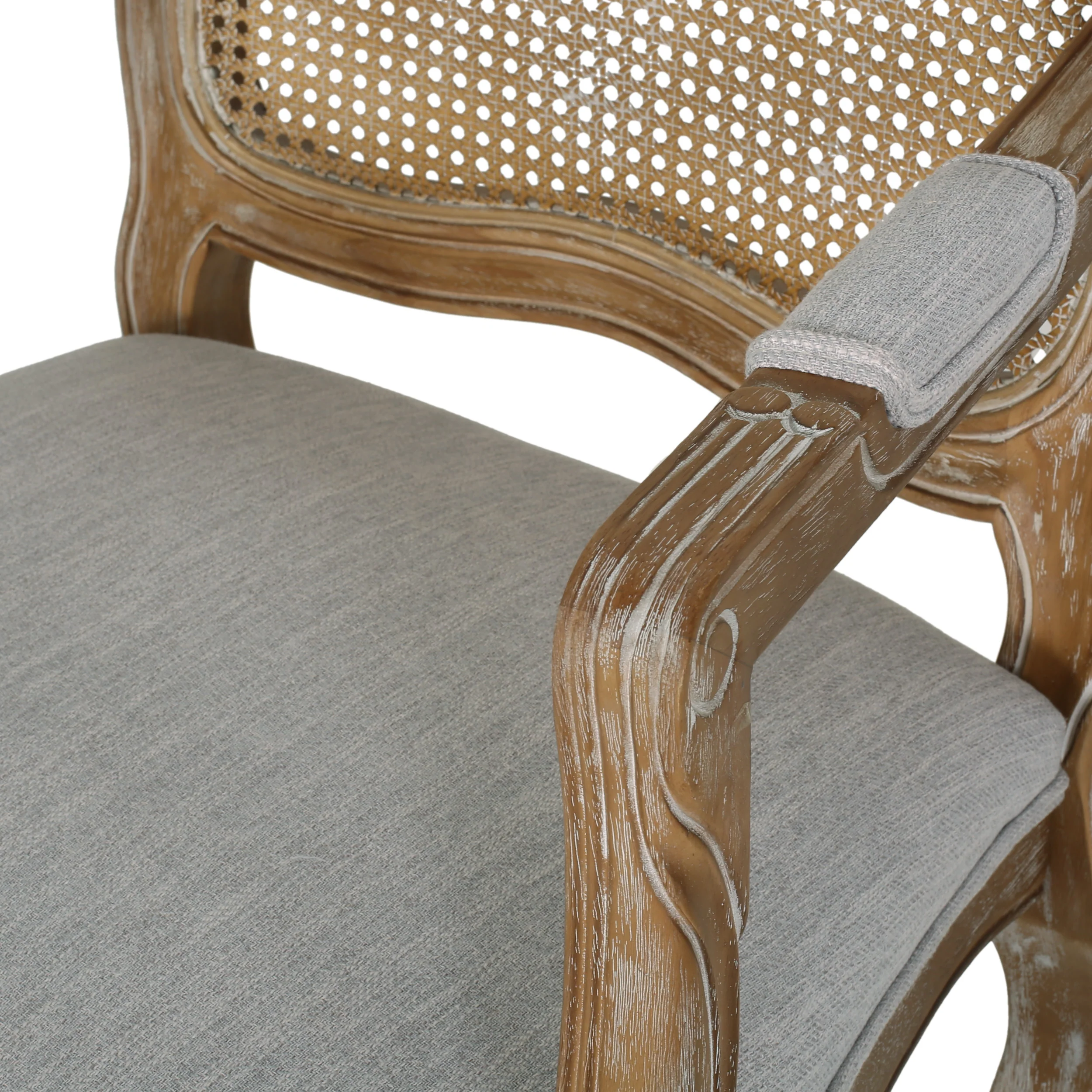 Absaroka French Country Fabric Upholstered Wood and Cane 5 Piece Circular Dining Set - furnishings